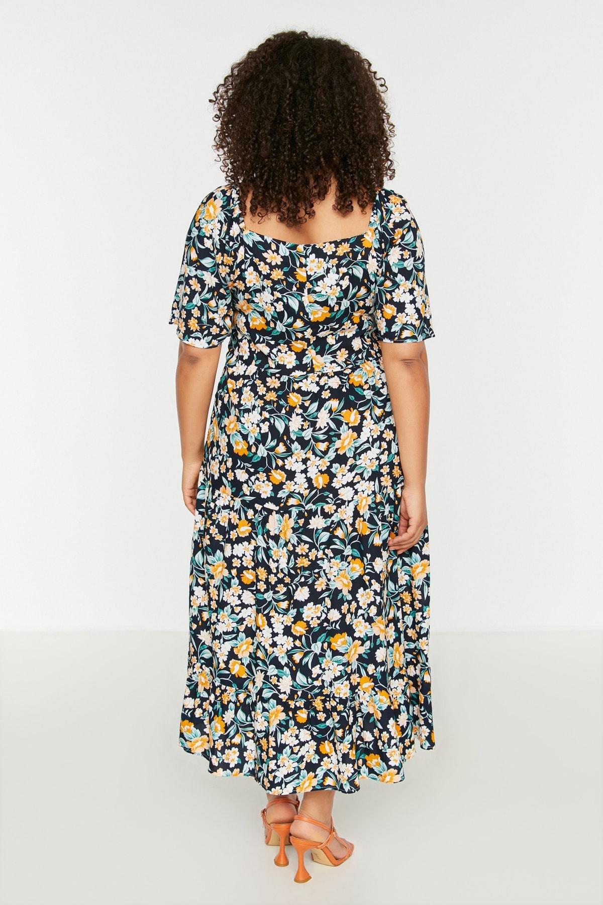 فستان بنمط منقوش للمقاسات الكبيرة، كحلي, Dark blue, large image number 4