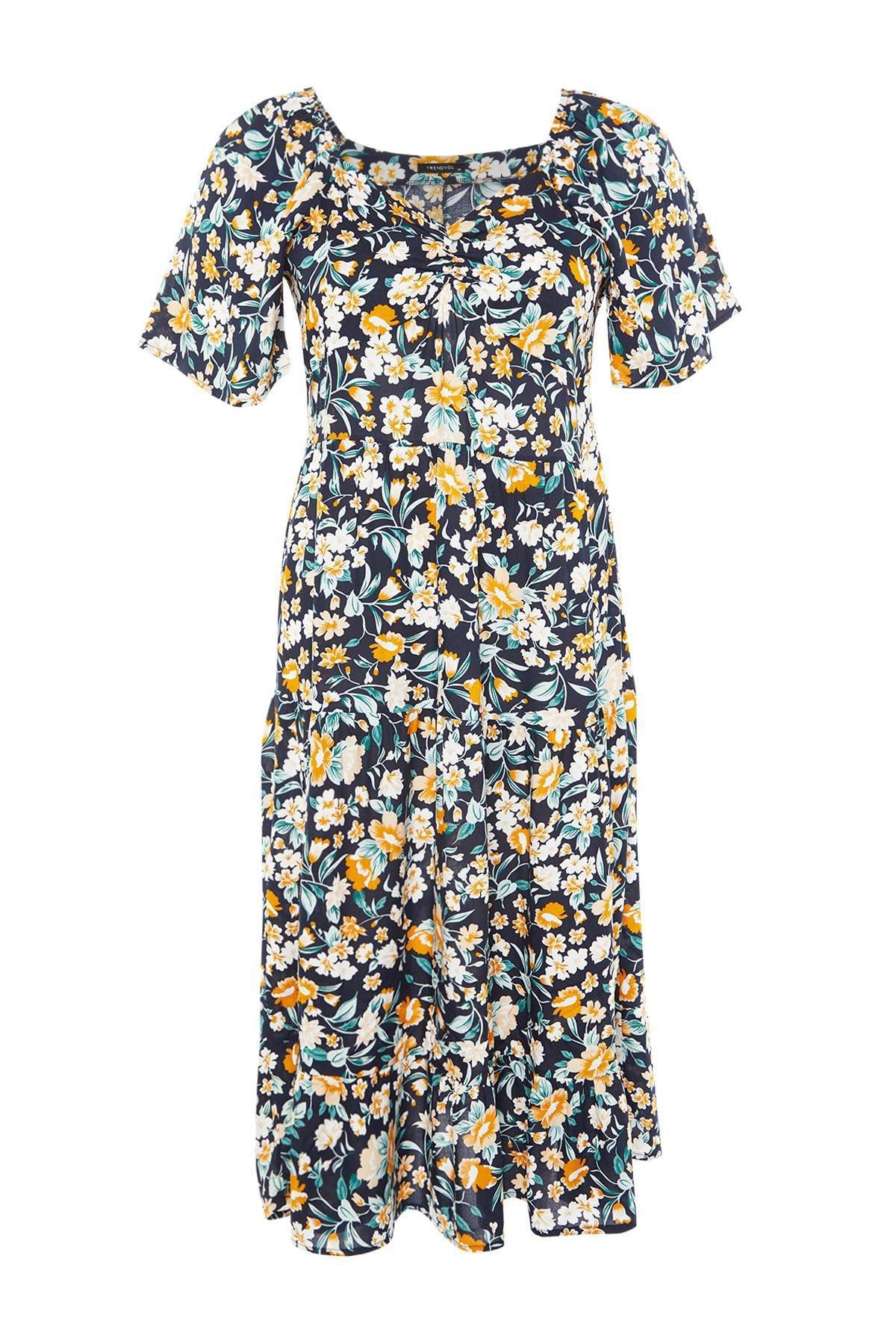 فستان بنمط منقوش للمقاسات الكبيرة، كحلي, Dark blue, large image number 5