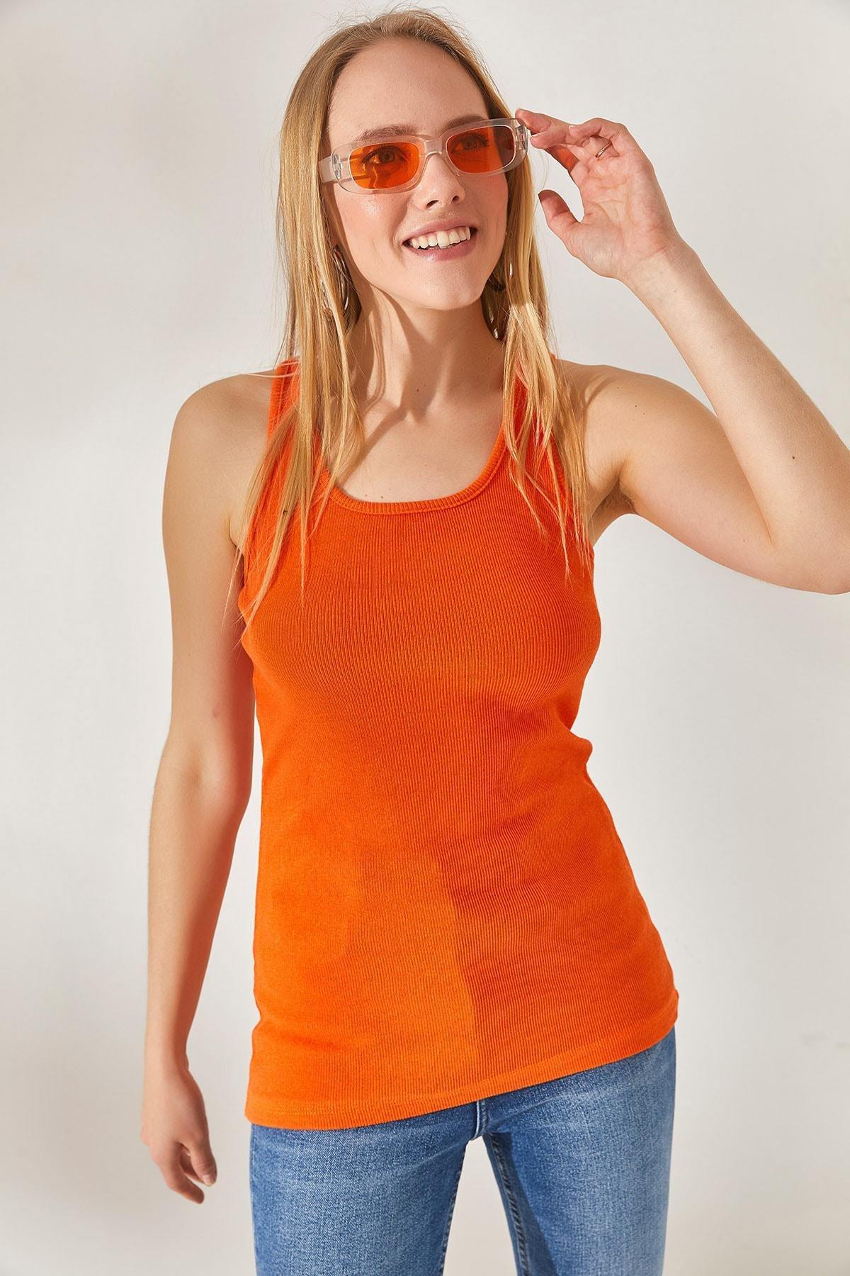 Orange Long Camisole Undershirt, Orange, large image number 2