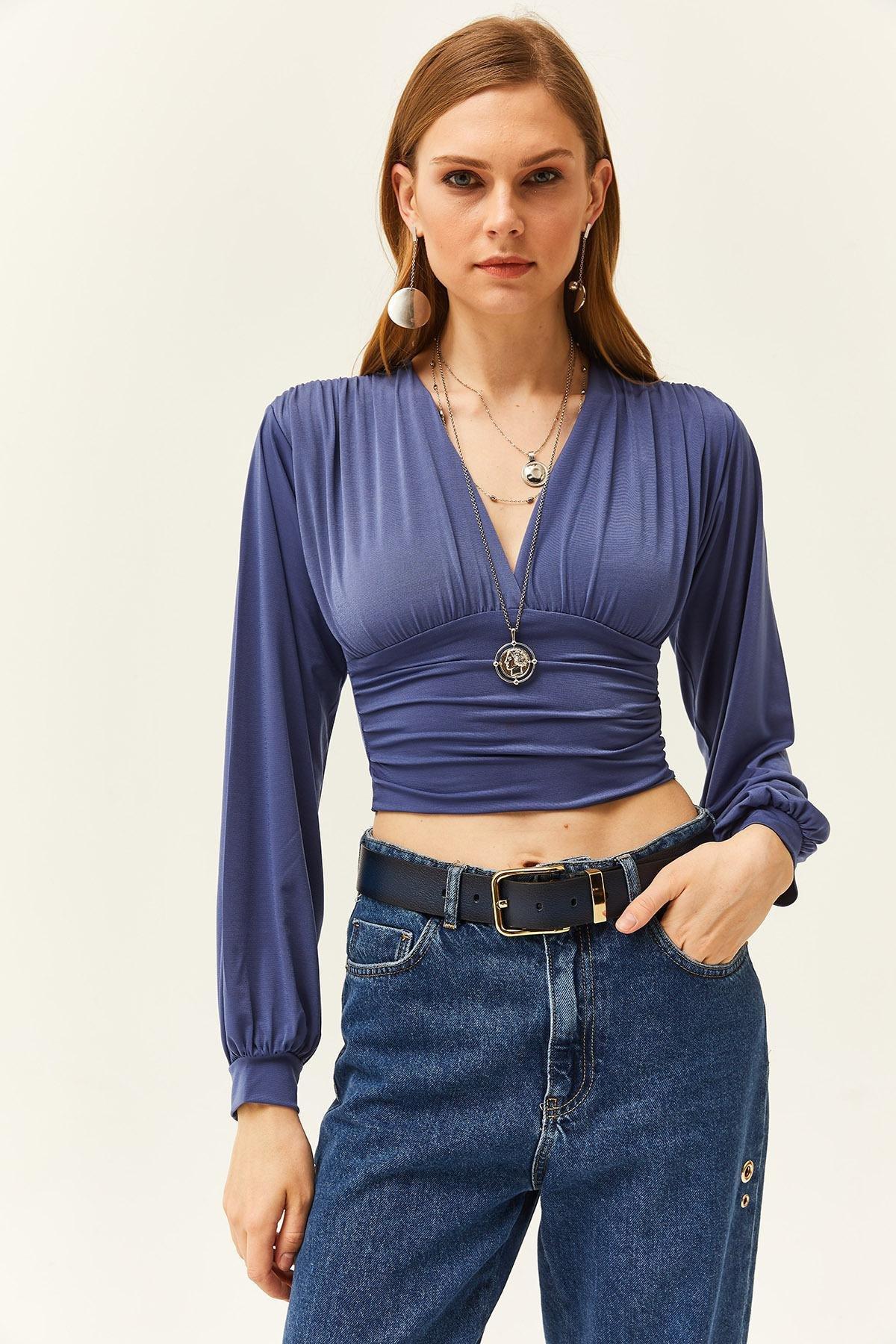 Blue Slim Bodycon Top, , large image number 1