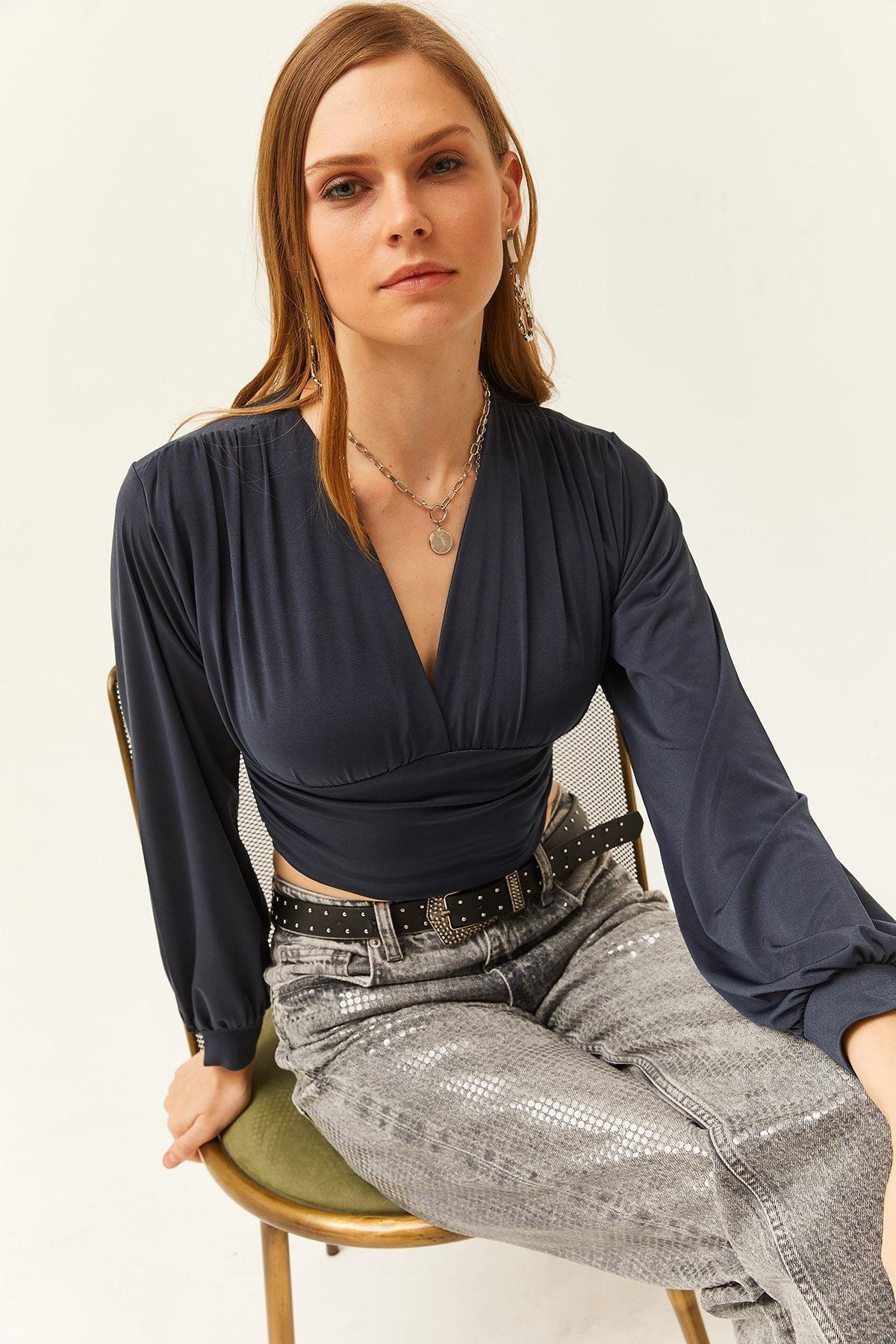 Anthracite Plain Cropped Blouse, , large image number 1