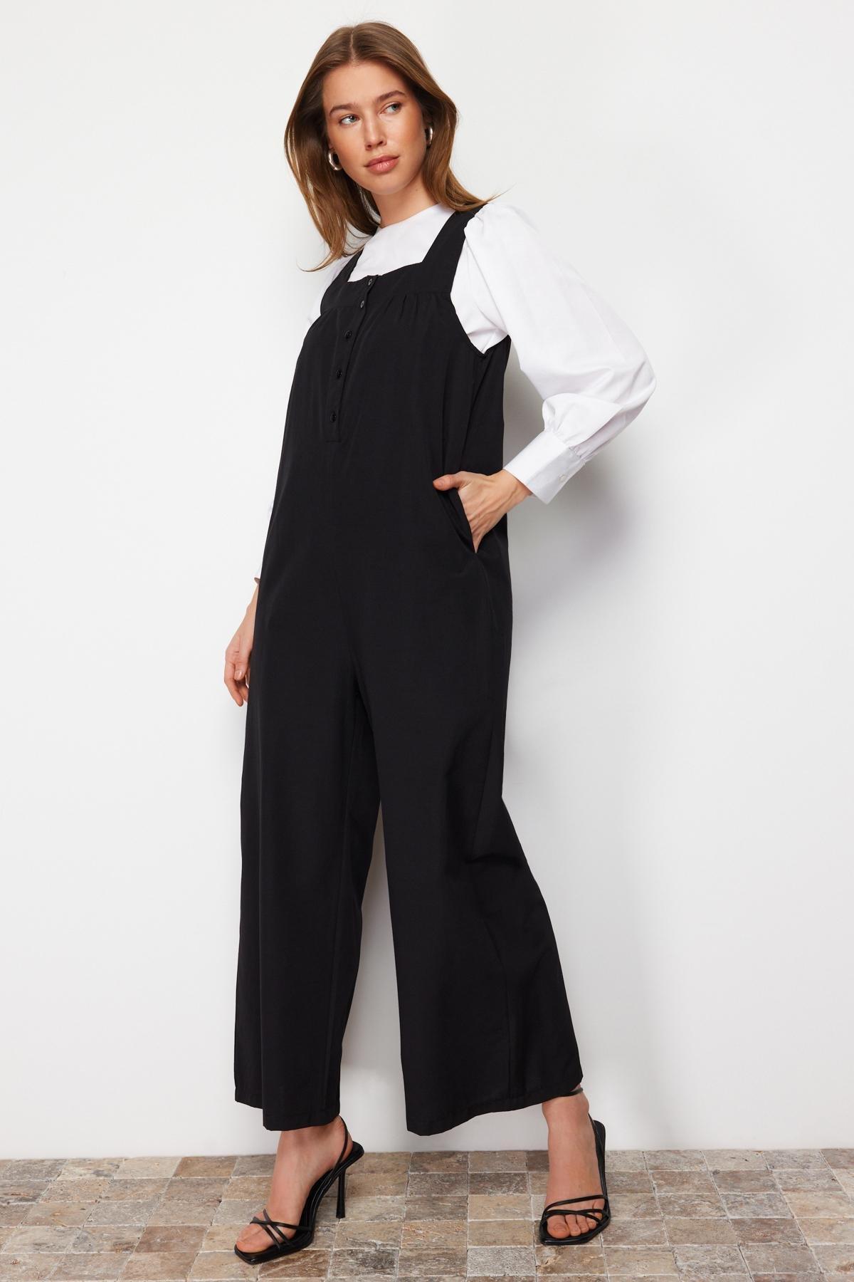 Black Regular Square Collar Jumpsuit, , large image number 1
