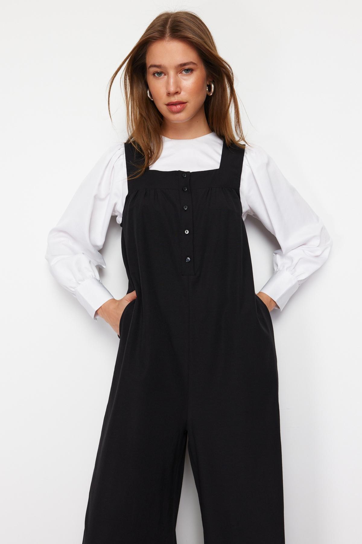 Black Regular Square Collar Jumpsuit, , large image number 2