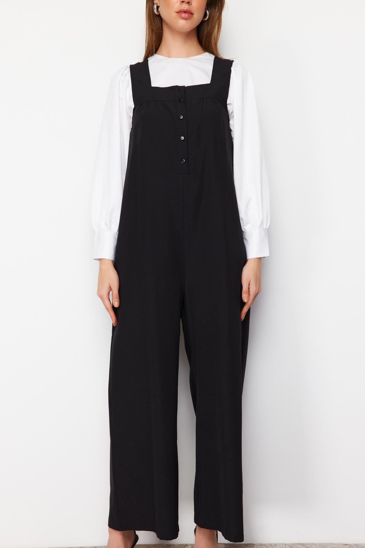 Black Regular Square Collar Jumpsuit, , large image number 3