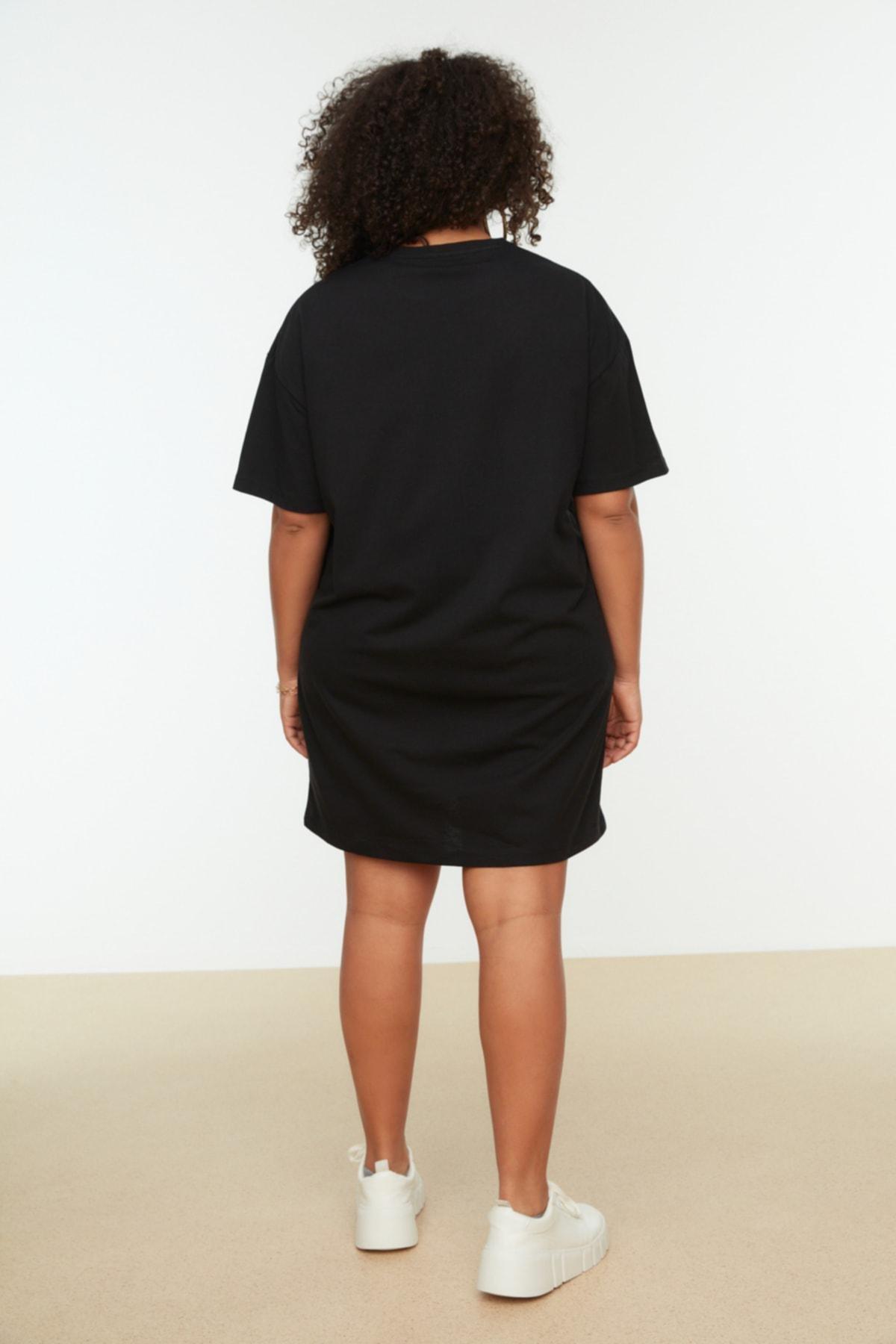 Black Crew Neck Plus Size Mini Dress, , large image number 5