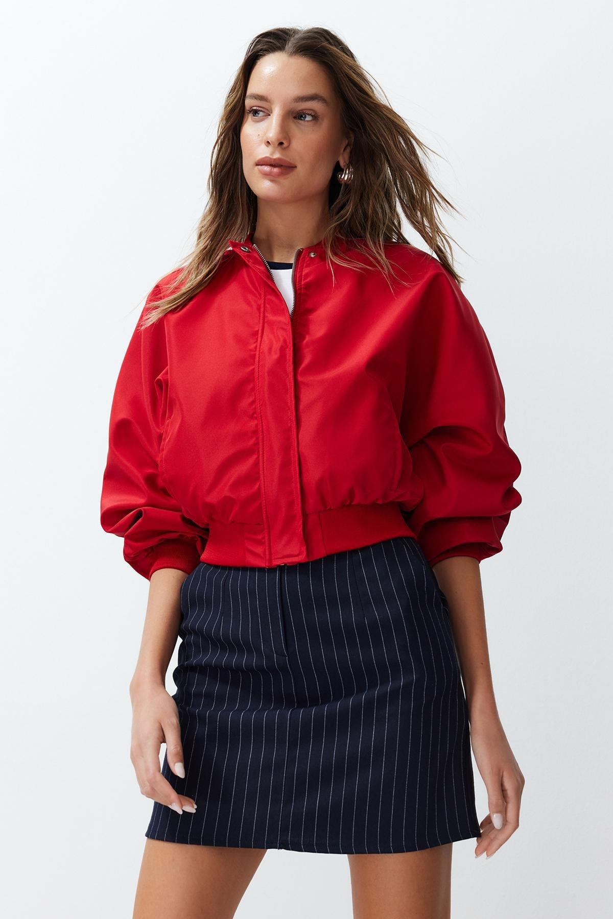 Red Oversized Waterproof Bomber Jacket, , large image number 0