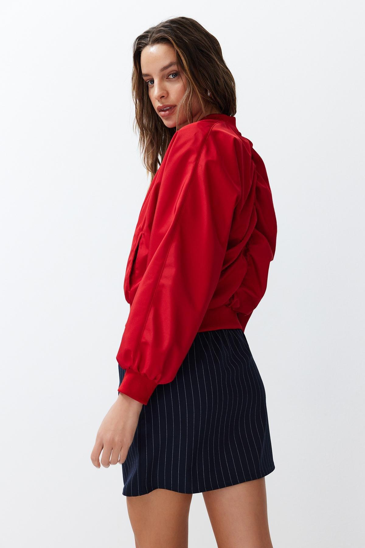 Red Oversized Waterproof Bomber Jacket, , large image number 2