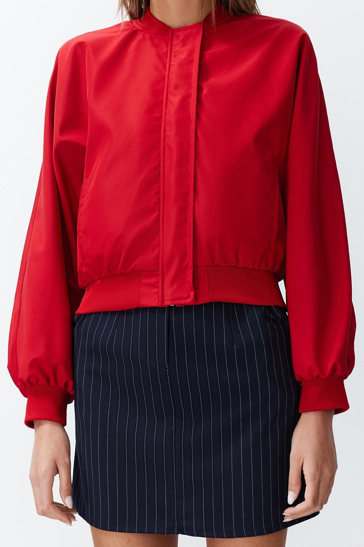 Red Oversized Waterproof Bomber Jacket, , large image number 4