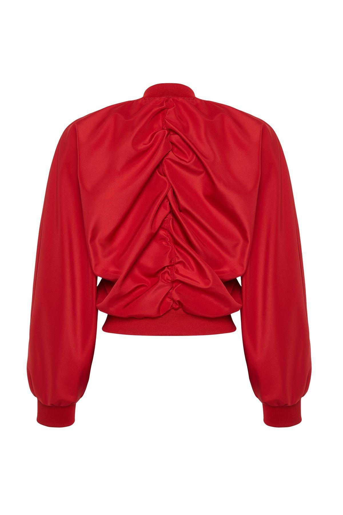 Red Oversized Waterproof Bomber Jacket, , large image number 6