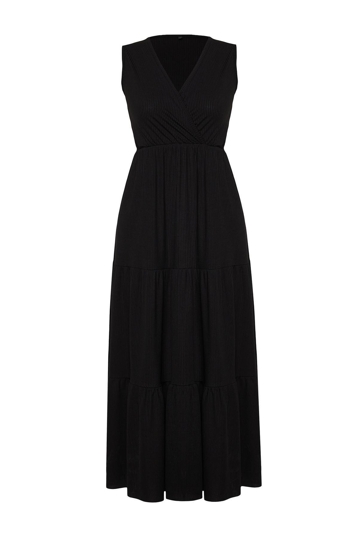 Black V-Neck Sleeveless Dress, , large image number 6