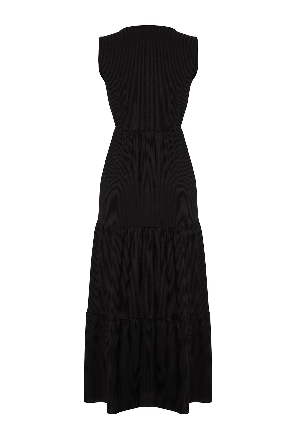 Black V-Neck Sleeveless Dress, , large image number 7