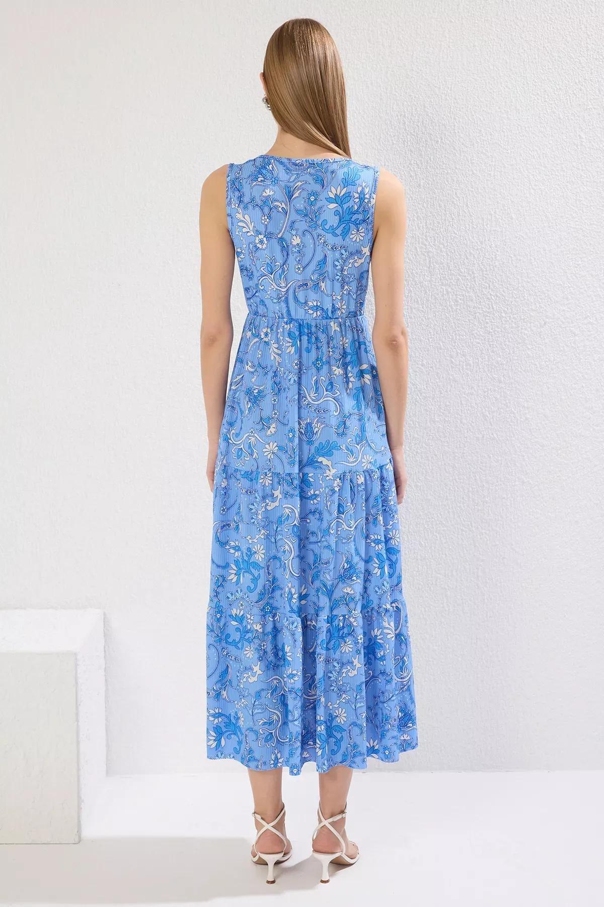 Blue Print Shawl V-Neck Maxi Dress, , large image number 3