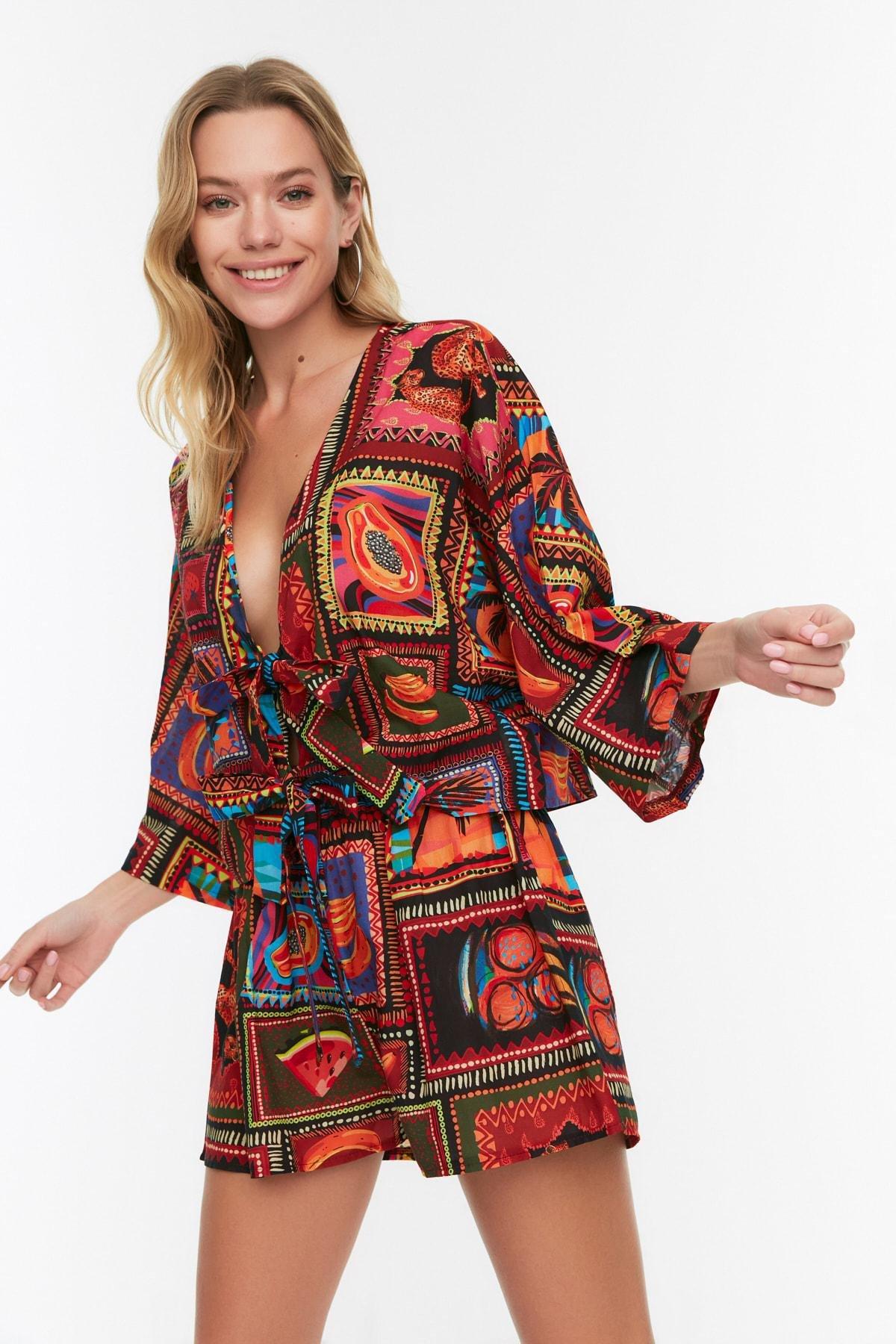 Multicolour Printed V-Neck Co-Ord Set, , large image number 3