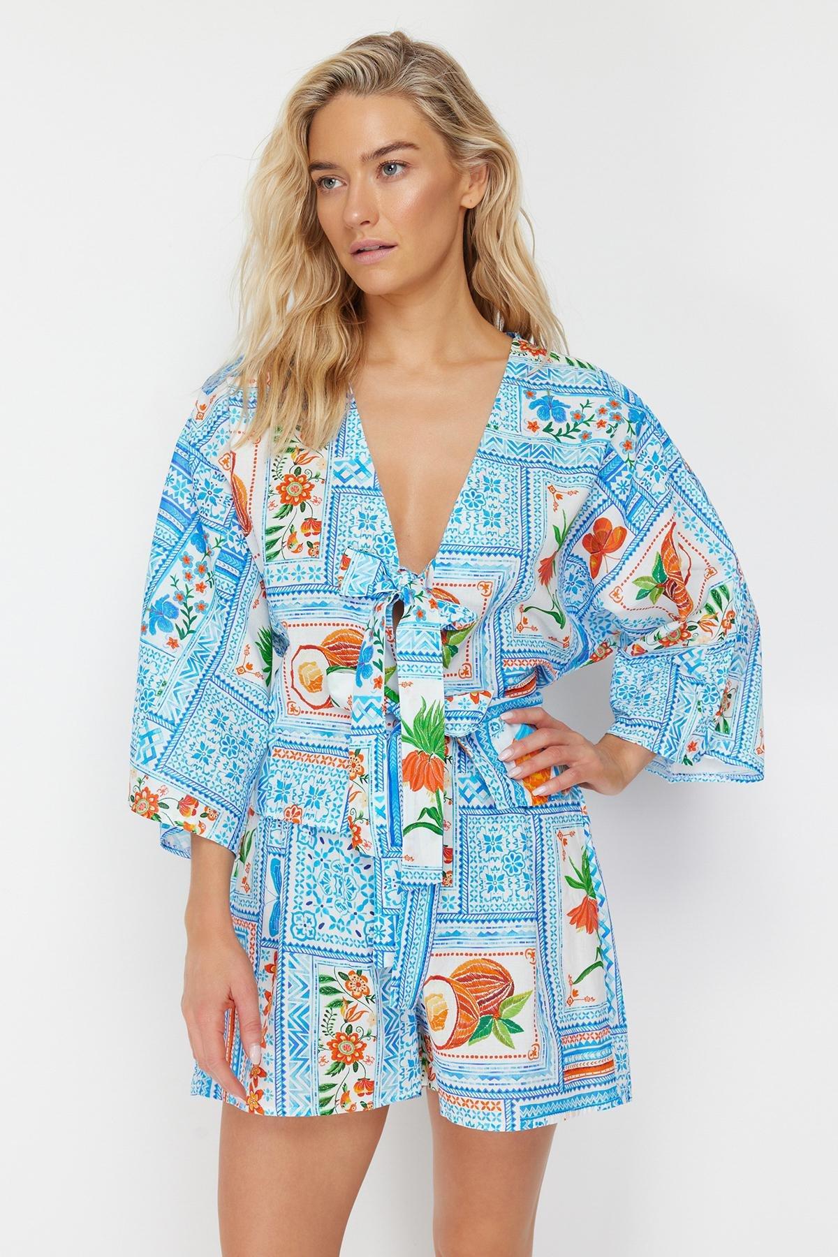 Multicolour Printed V-Neck Co-Ord Set, , large image number 6