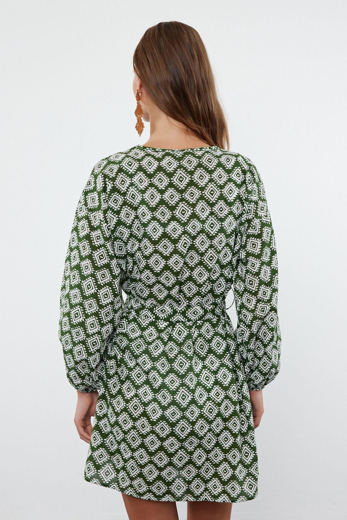 Geometric Patterned Mini Weaving 100% Cotton Beach Kimono&Caftan TBESS22KM0022, , large image number 4