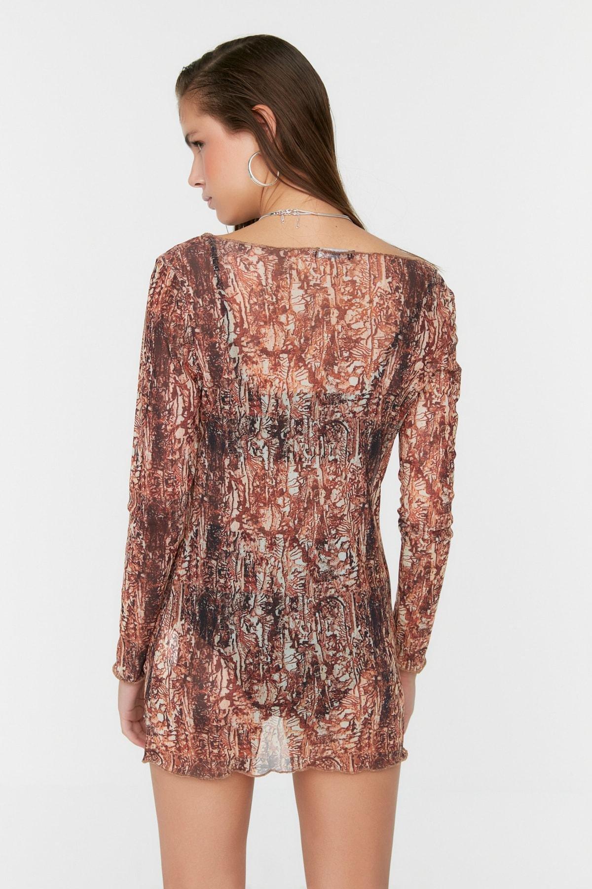 Brown Bodycon V Neck Dress, , large image number 4