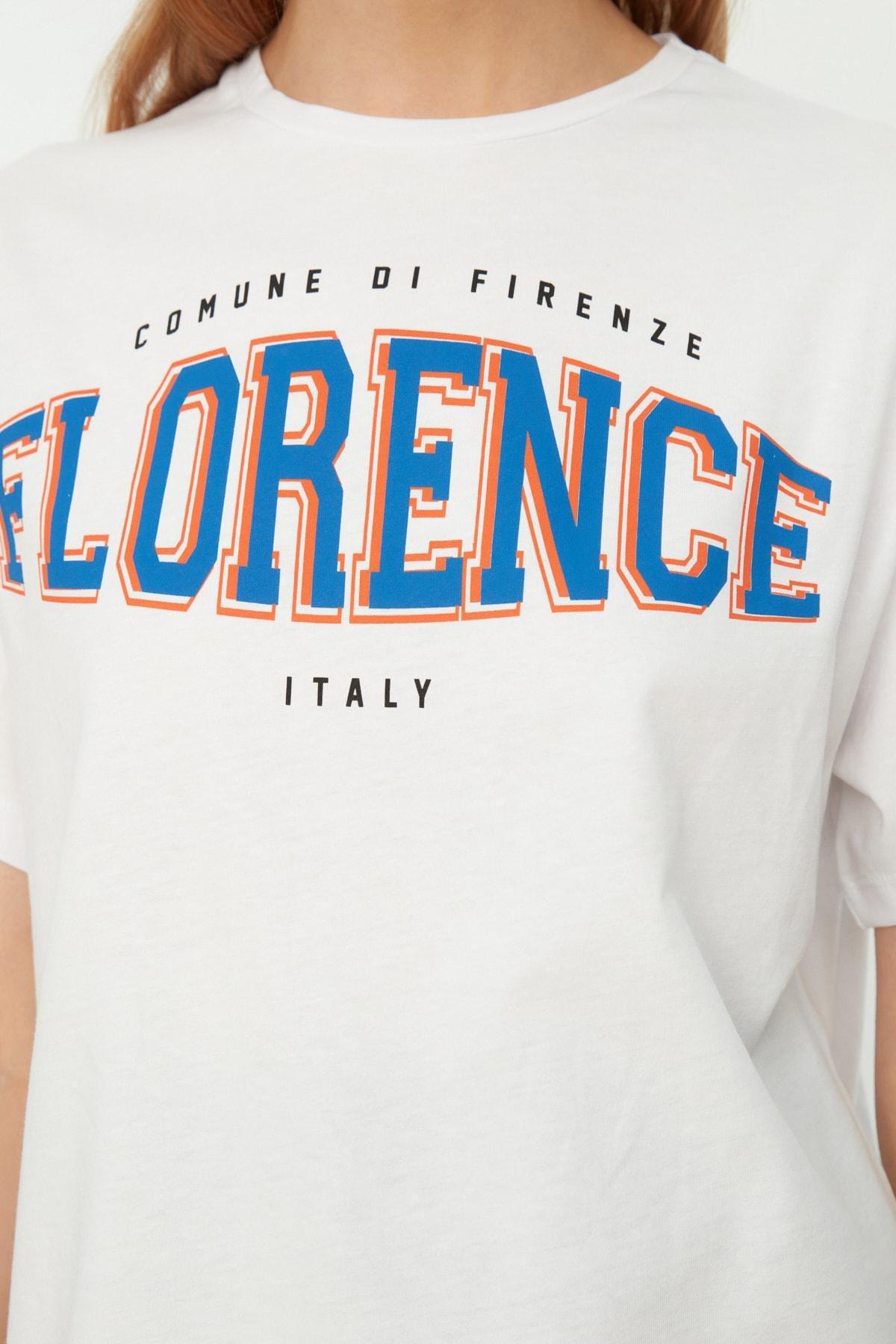 White Printed Boyfriend T-Shirt, White, large image number 6