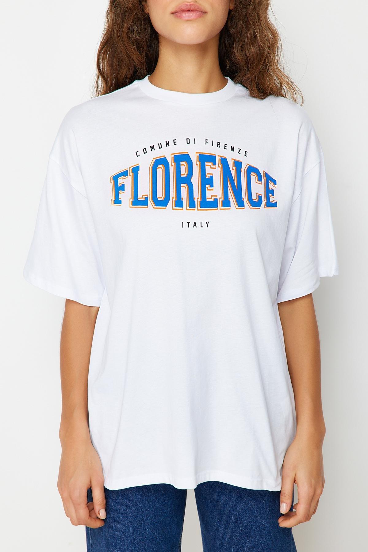 White Printed Boyfriend T-Shirt, White, large image number 7