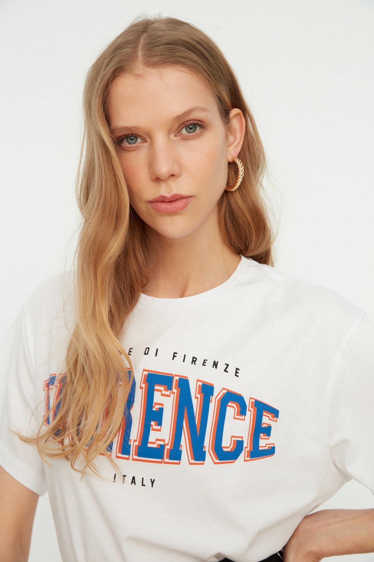 White Printed Boyfriend T-Shirt, White, large image number 8