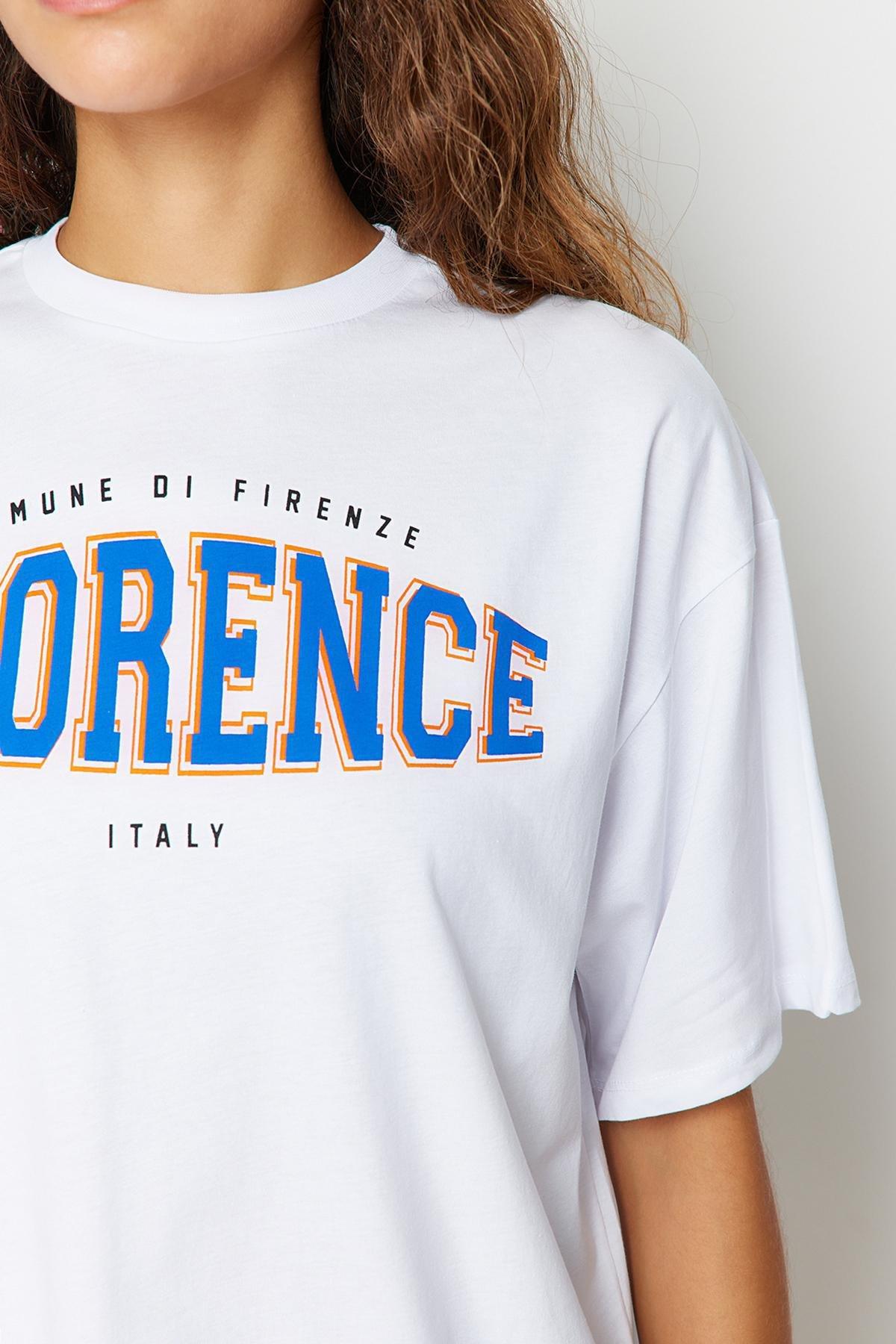 White Printed Boyfriend T-Shirt, White, large image number 9