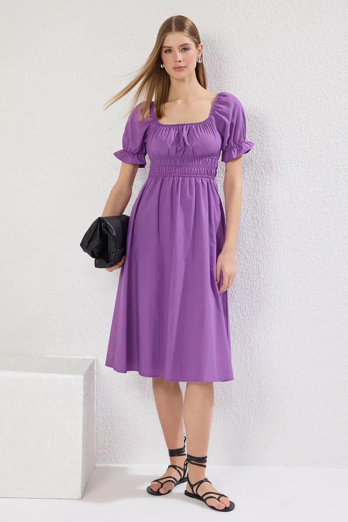 Purple Plain Skirt Midi Dress, , large image number 0