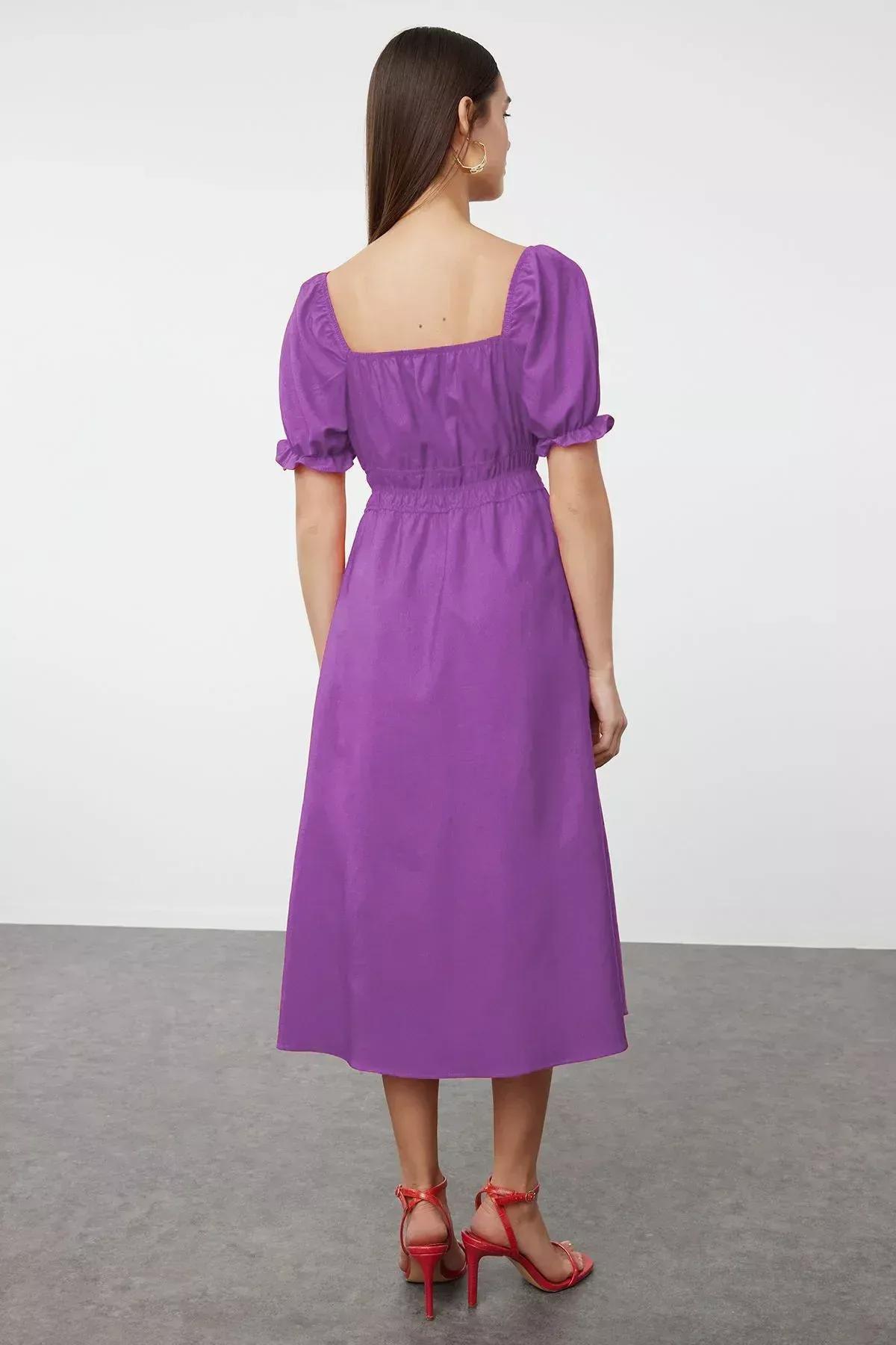 Purple Plain Skirt Midi Dress, Purple, large image number 4