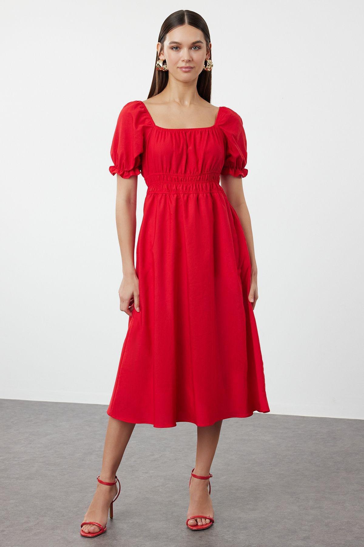 Red Frills Ruffle Midi Dress, , large image number 0