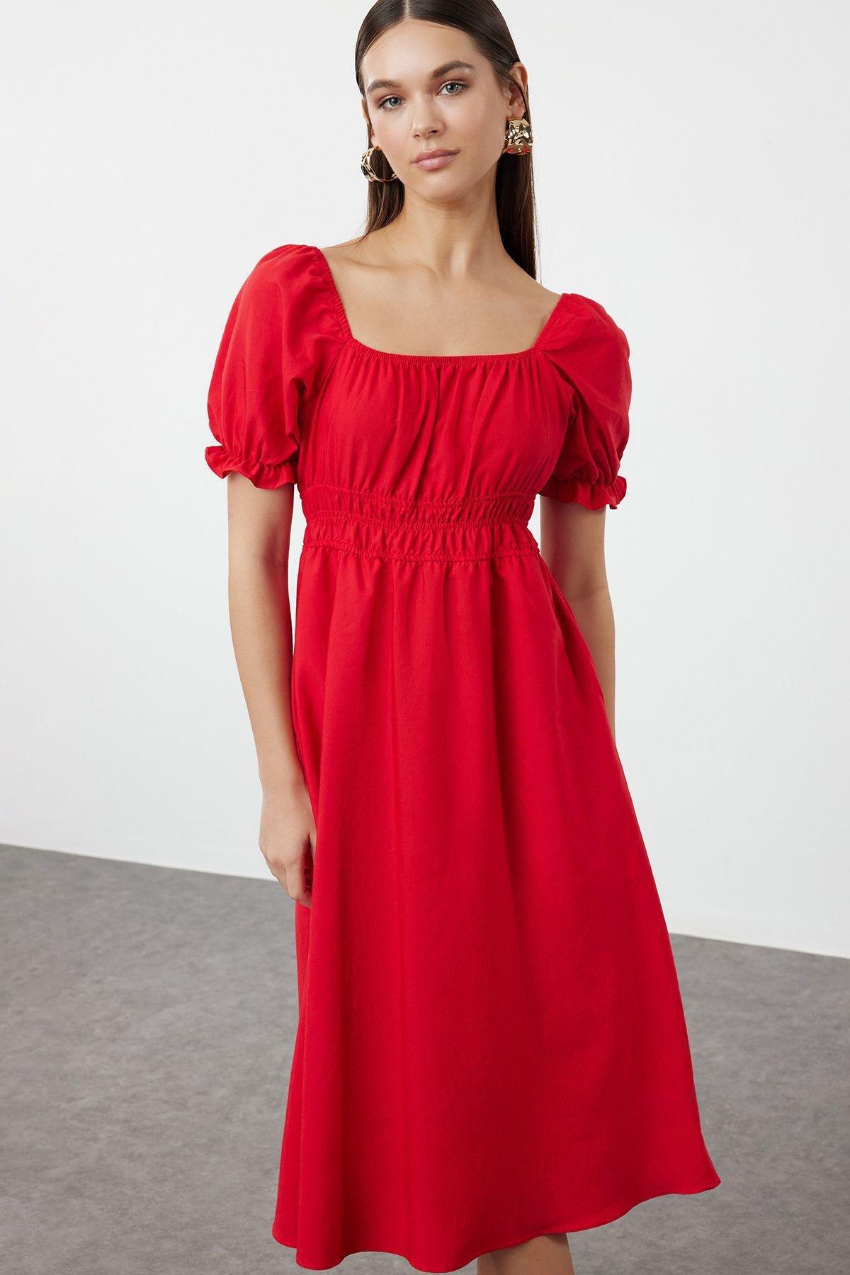 Red Frills Ruffle Midi Dress, , large image number 1
