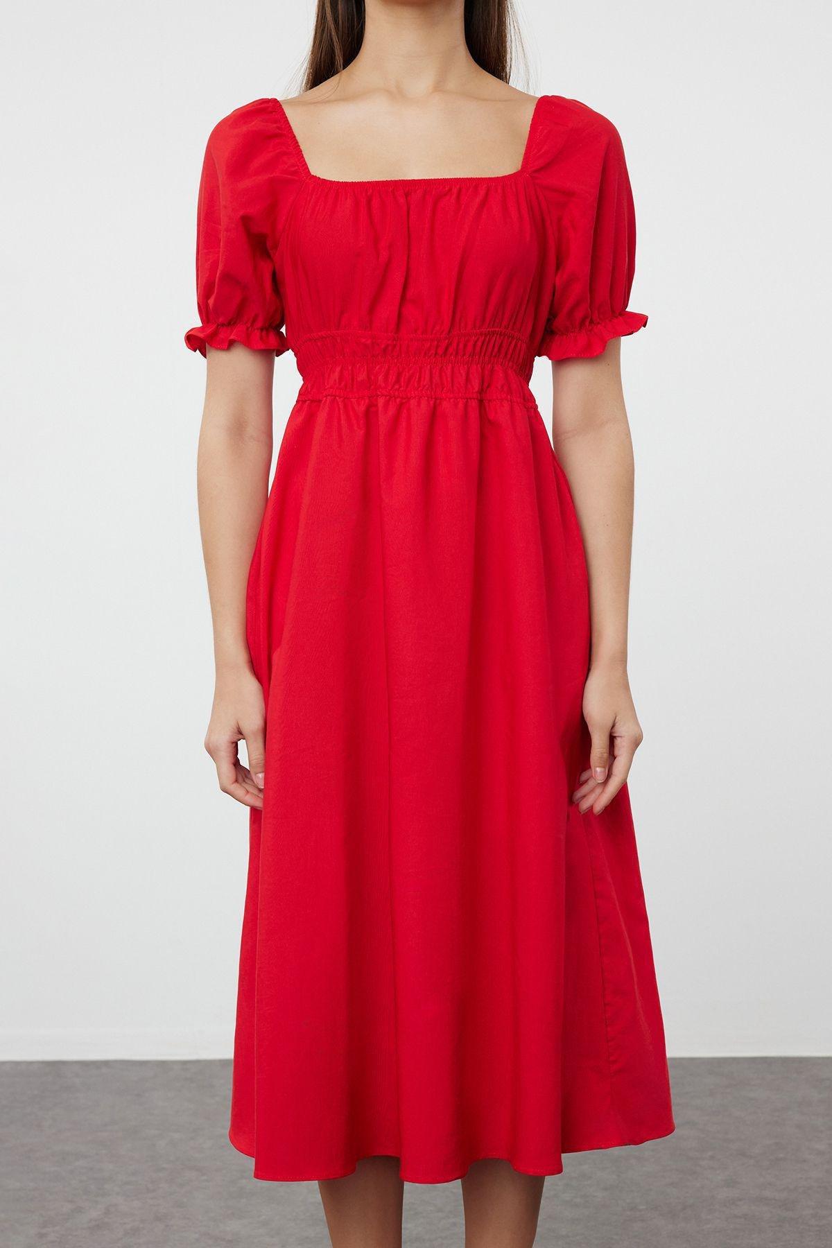 Red Frills Ruffle Midi Dress, , large image number 3