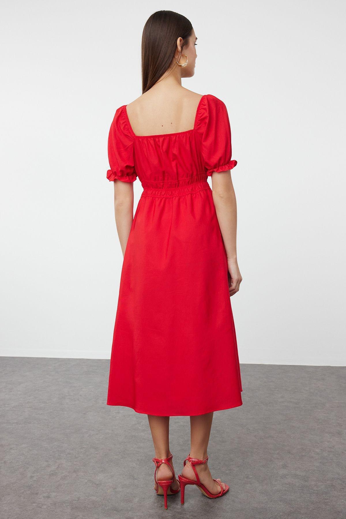 Red Frills Ruffle Midi Dress, , large image number 4