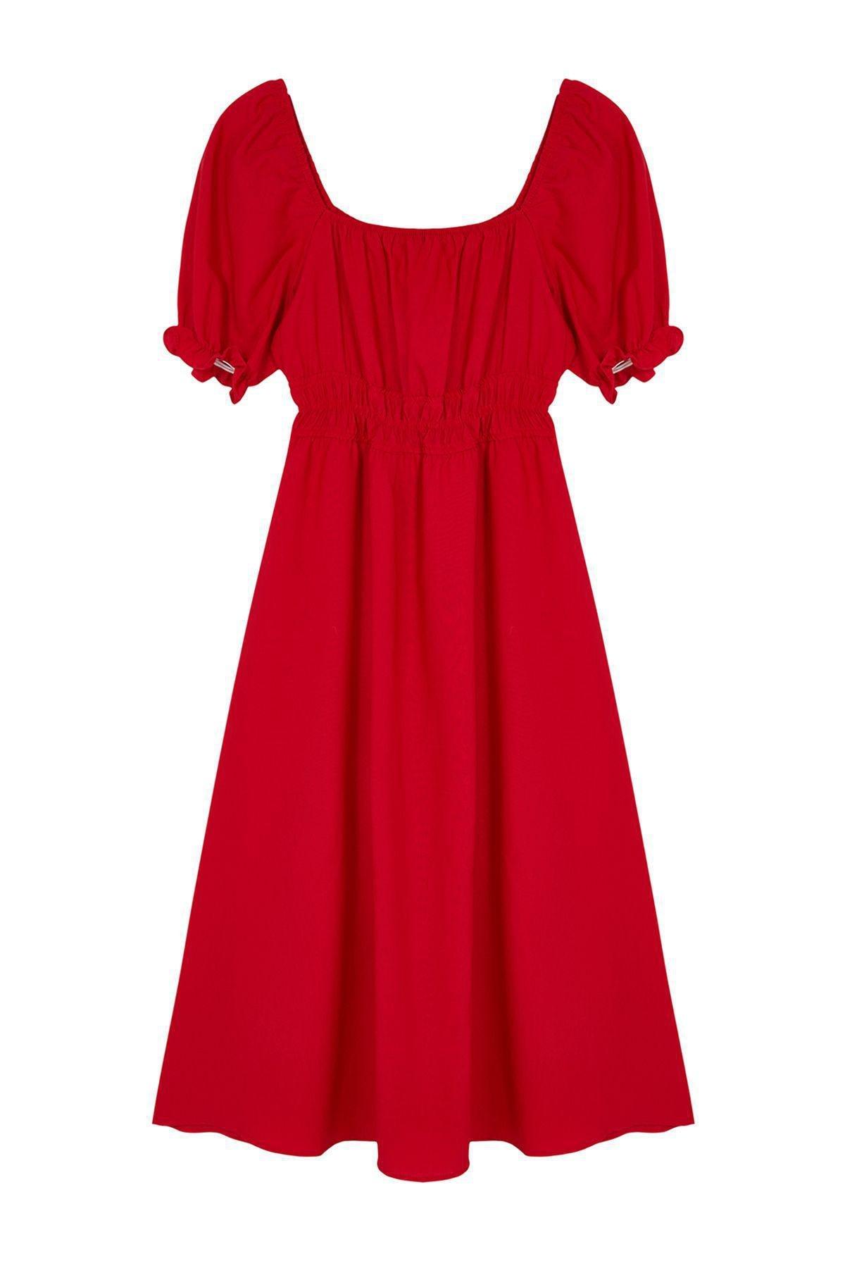 Red Frills Ruffle Midi Dress, , large image number 5