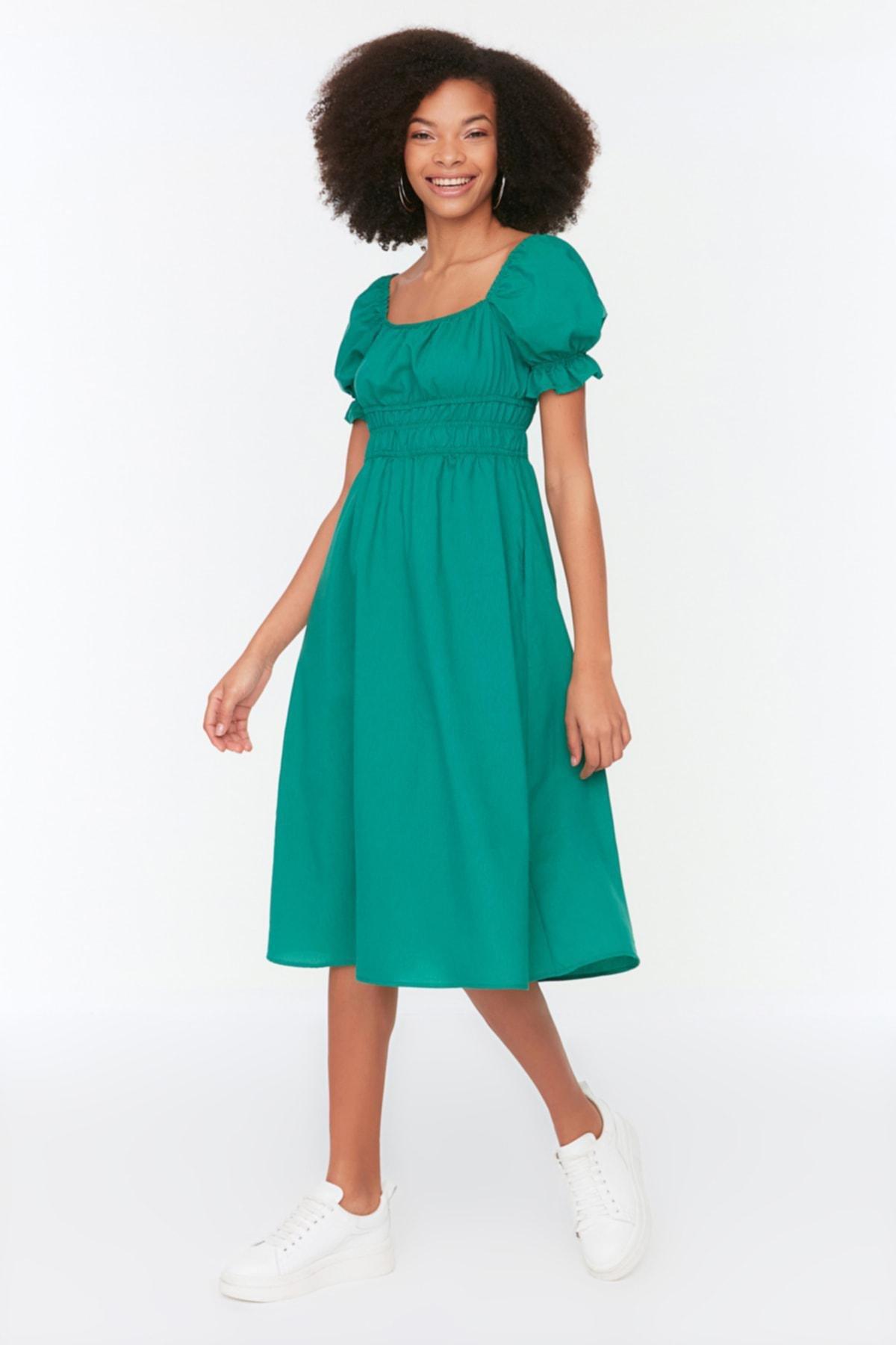 Green Square Collar Skater Dress, , large image number 0