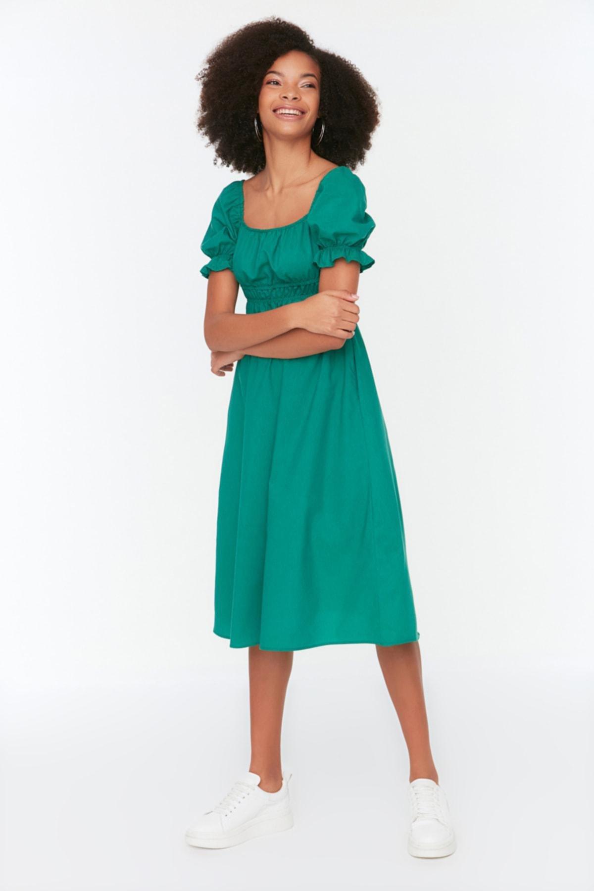Green Square Collar Skater Dress, , large image number 1