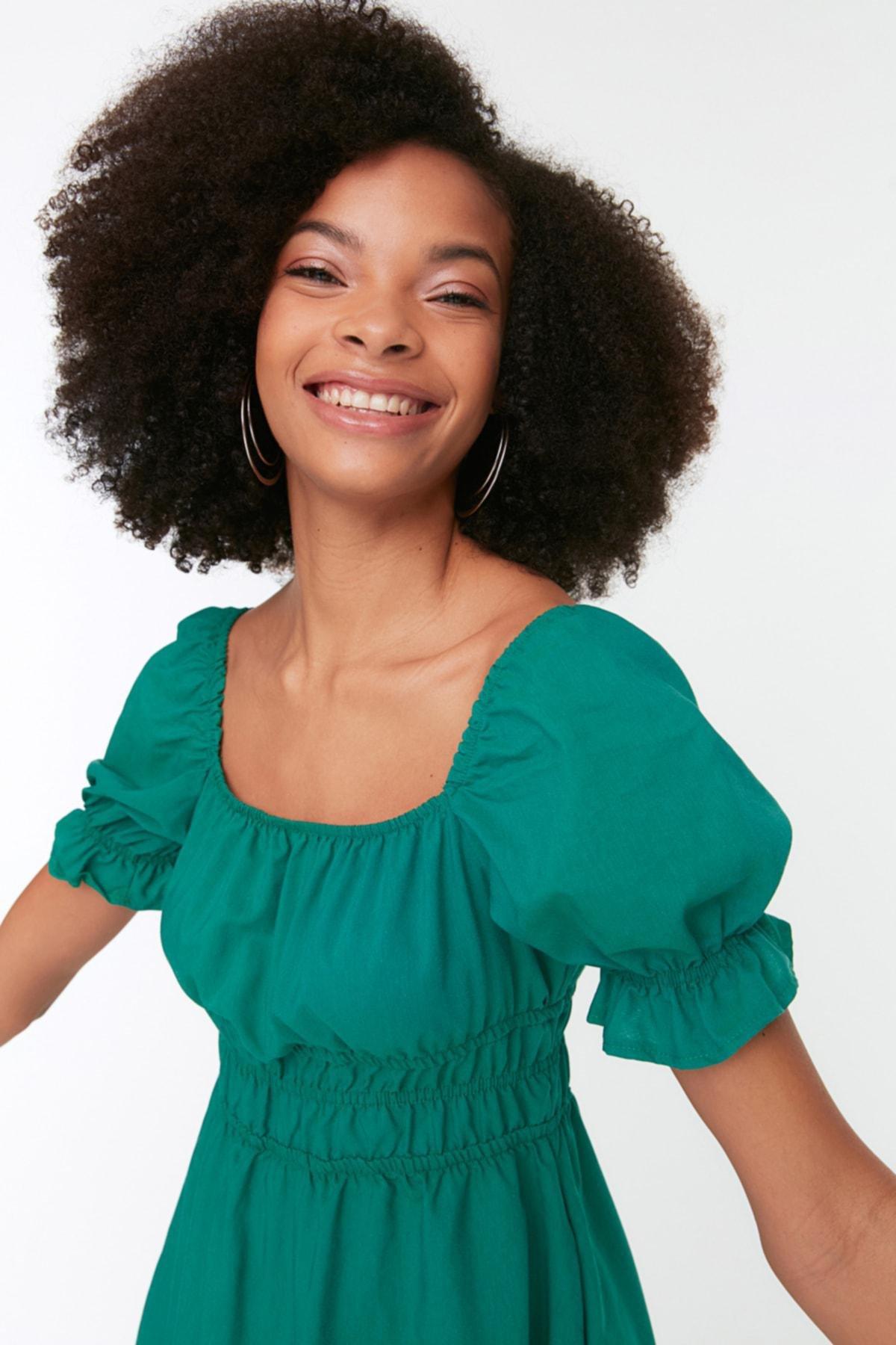 Green Square Collar Skater Dress, , large image number 2