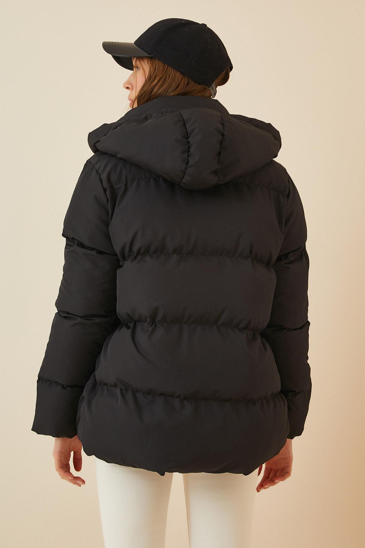 Black Hooded Puffer Jacket, , large image number 3