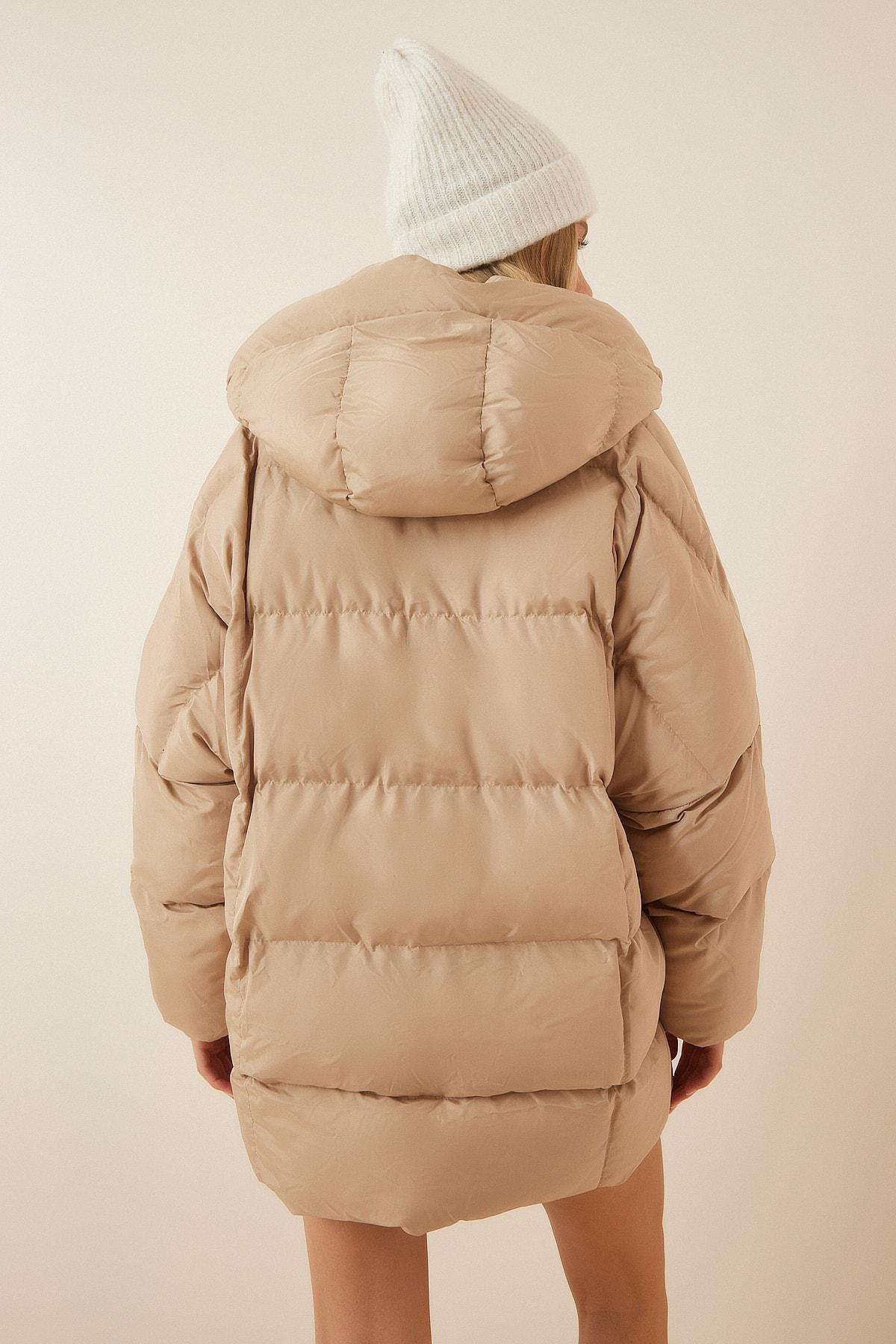 Beige Hooded Puffer Jacket, , large image number 5