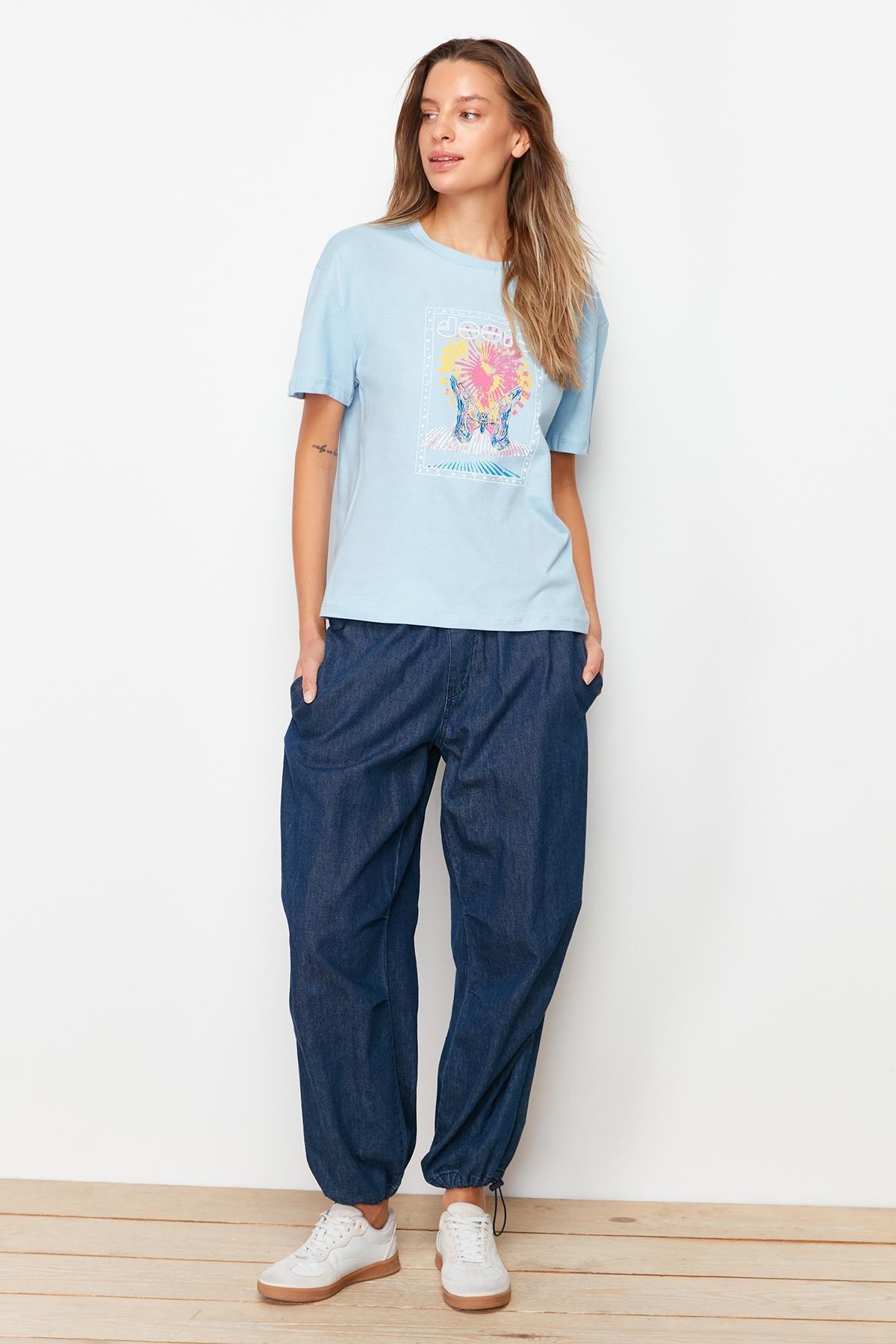 Navy Oversize Crew Neck Tshirt, Dark blue, large image number 5