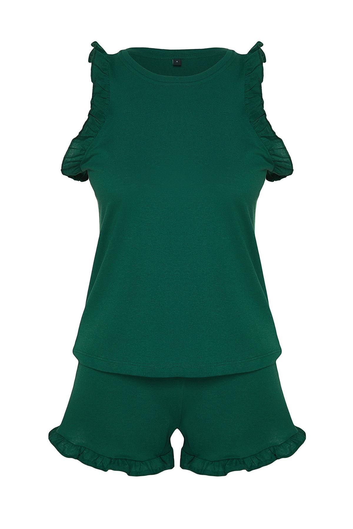 Green Cotton Ruffle Knitted Pyjamas Set, , large image number 5