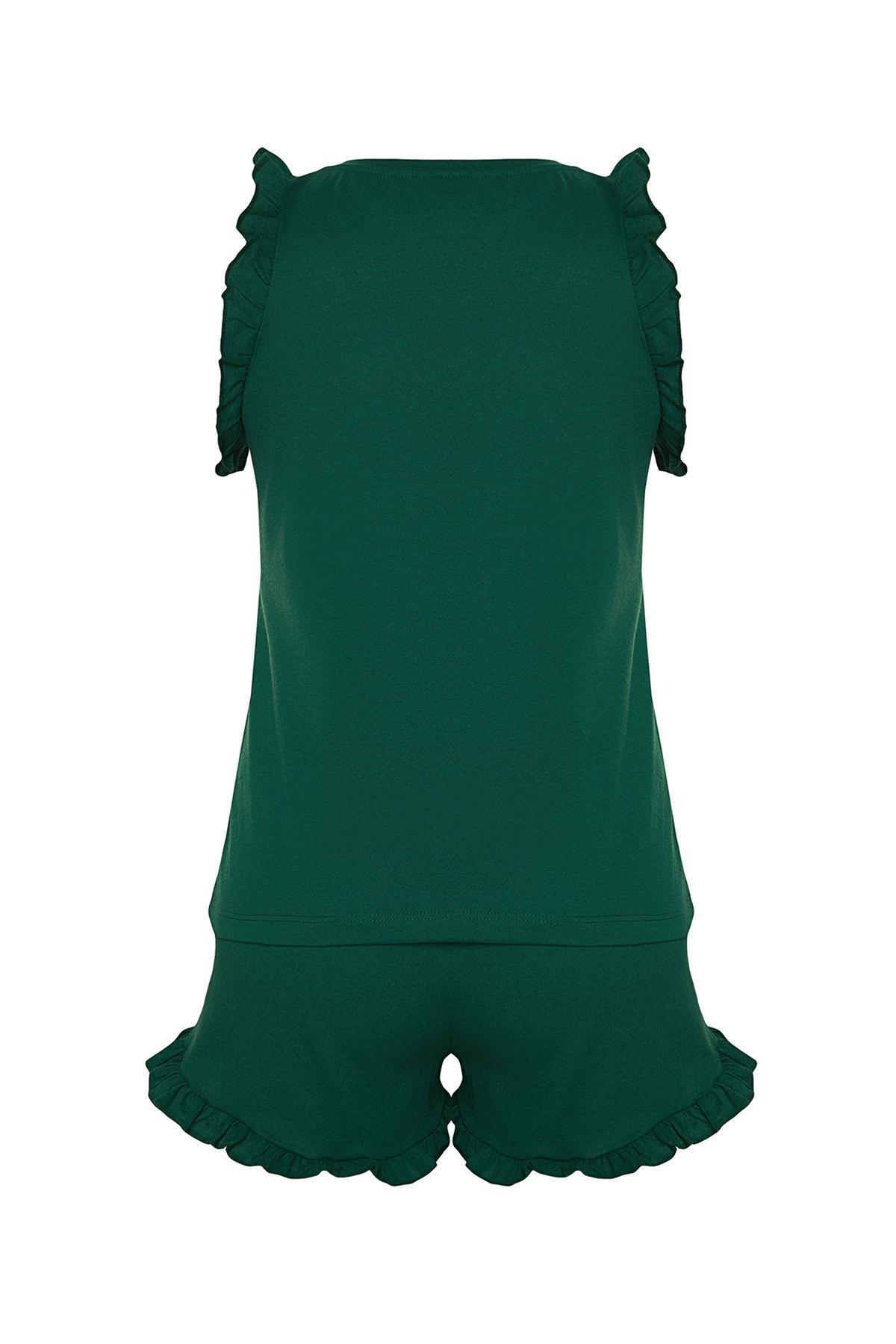 Green Cotton Ruffle Knitted Pyjamas Set, , large image number 6