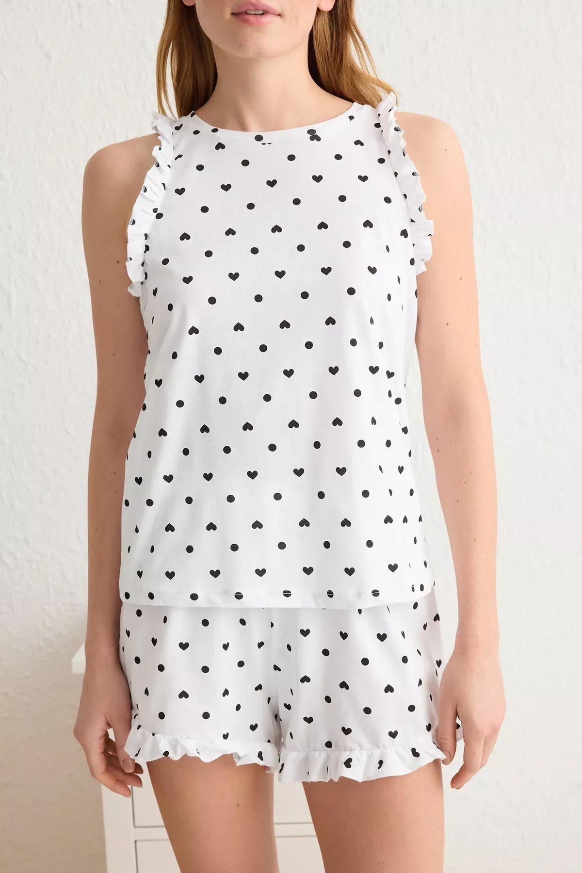 White-Multicolor Heart Dot Pajama Set, , large image number 2