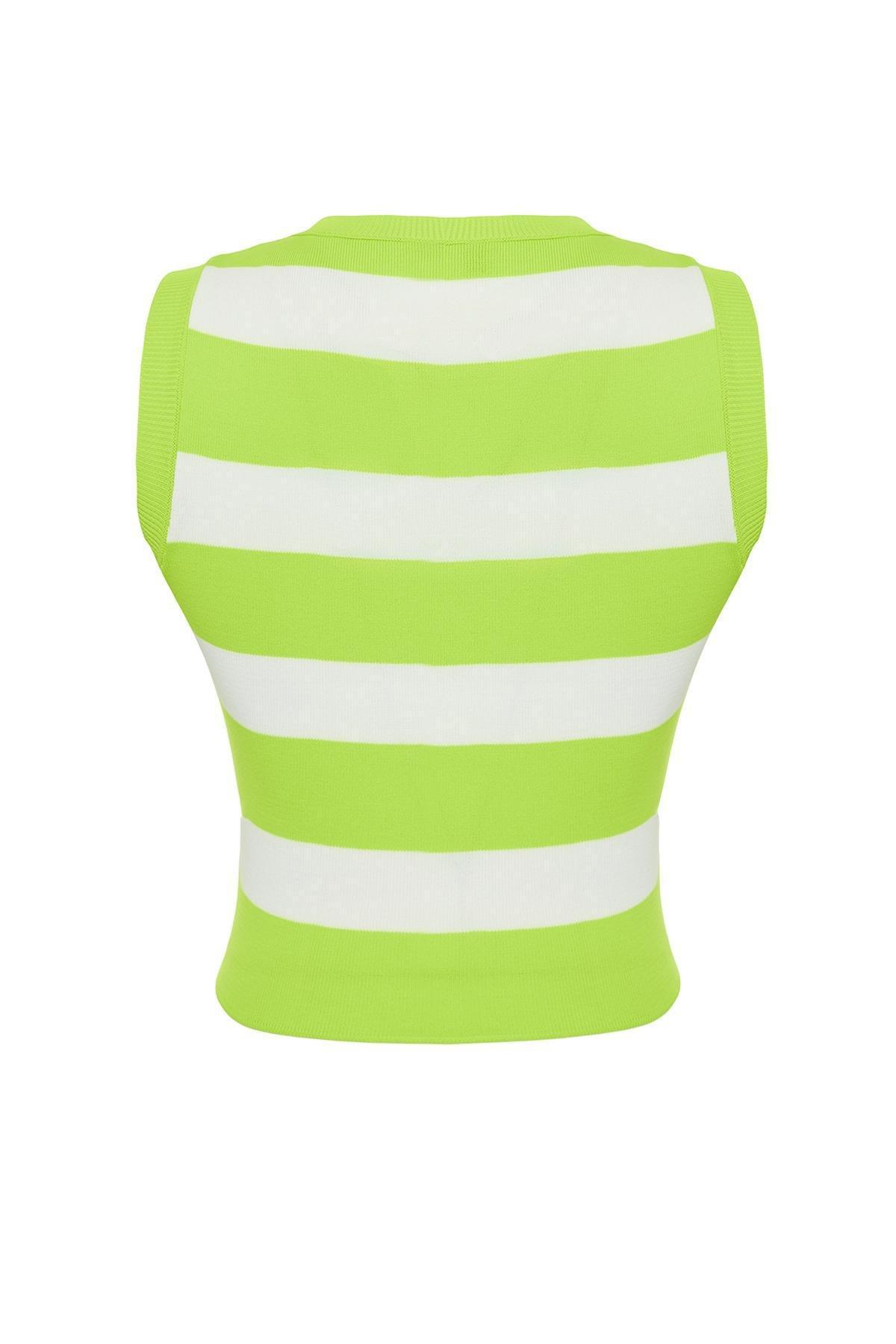 Yellow Crop Striped Knitwear Blouse, , large image number 6