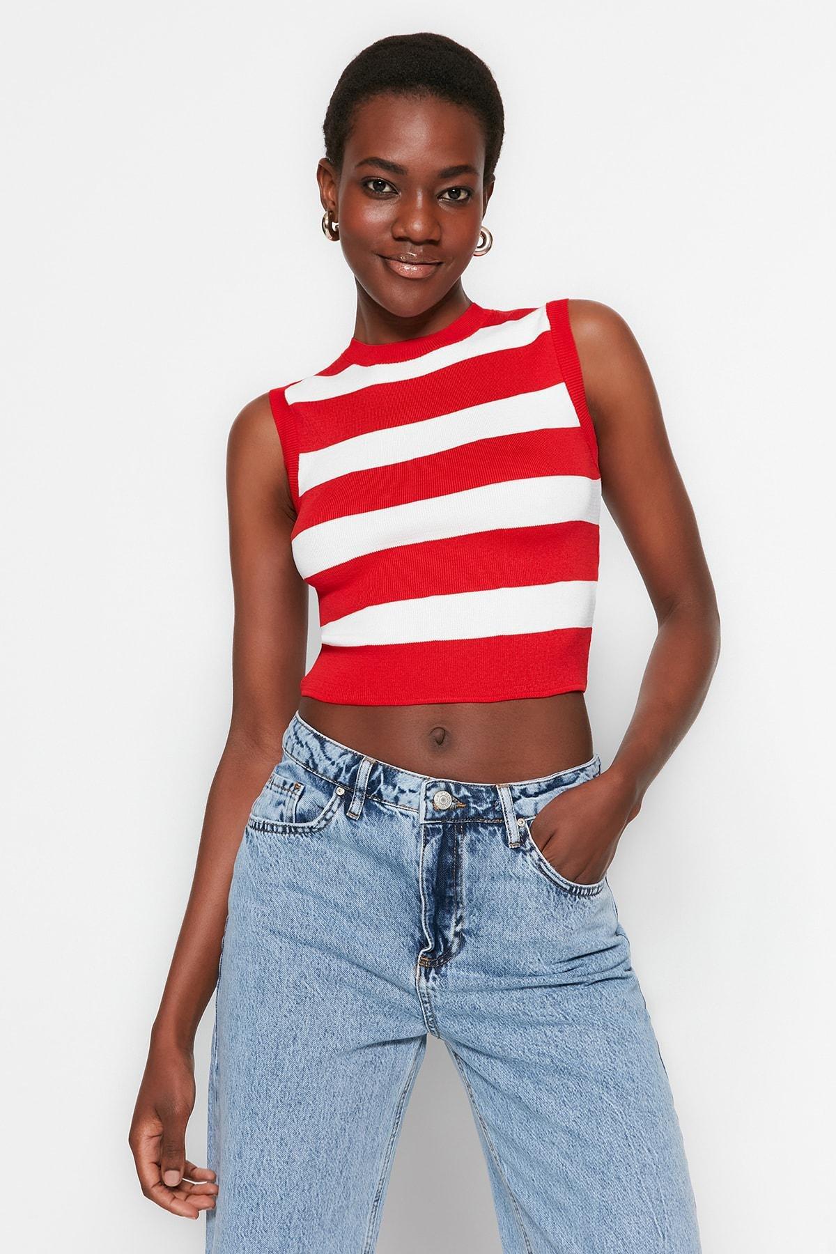 Red Striped Crop Top, , large image number 0