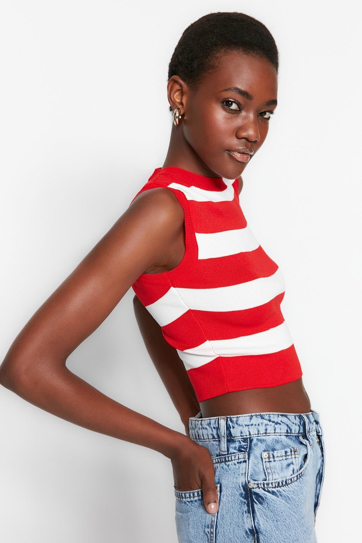 Red Striped Crop Top, , large image number 1