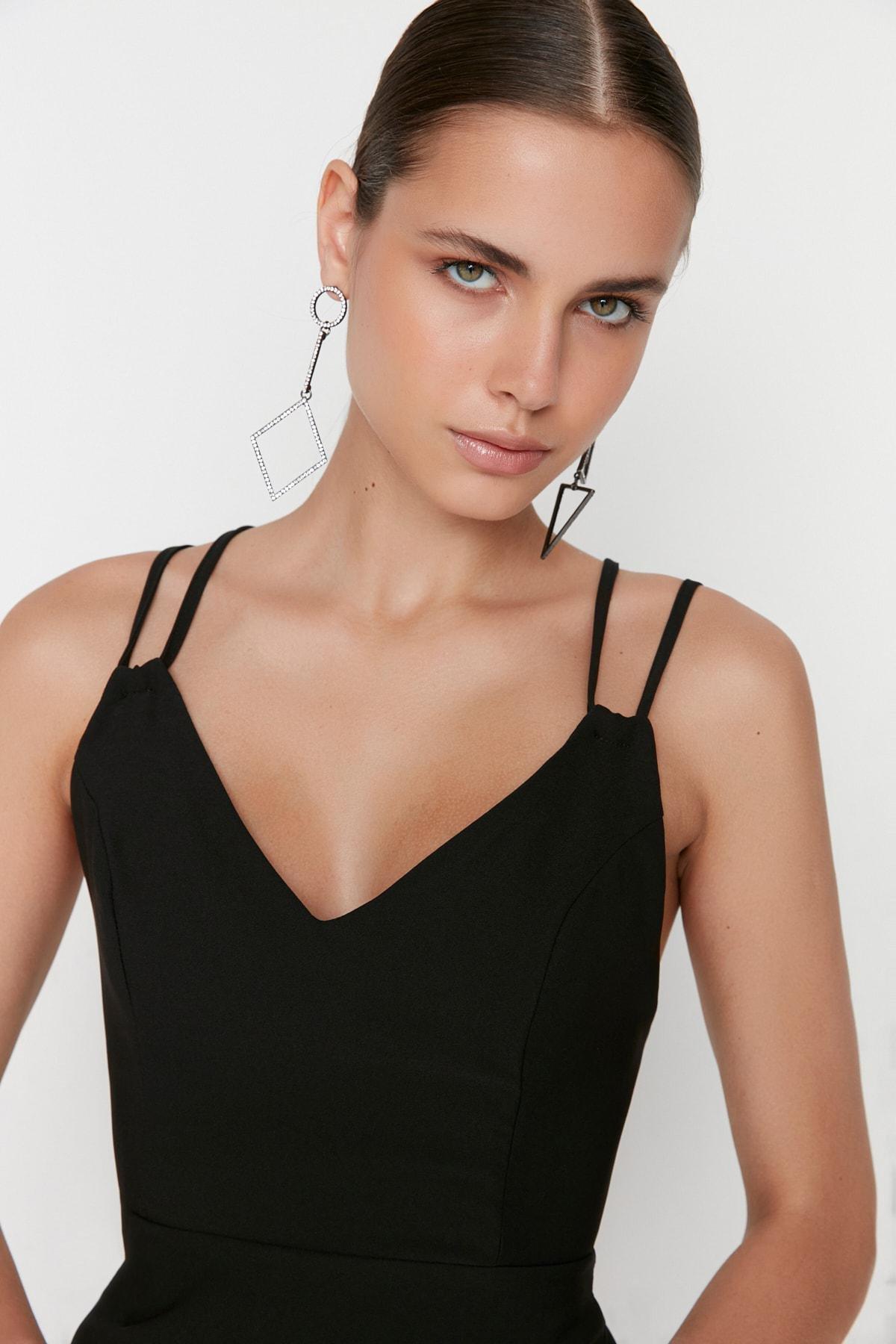 Black Bodycon V-Neck Dress, , large image number 1