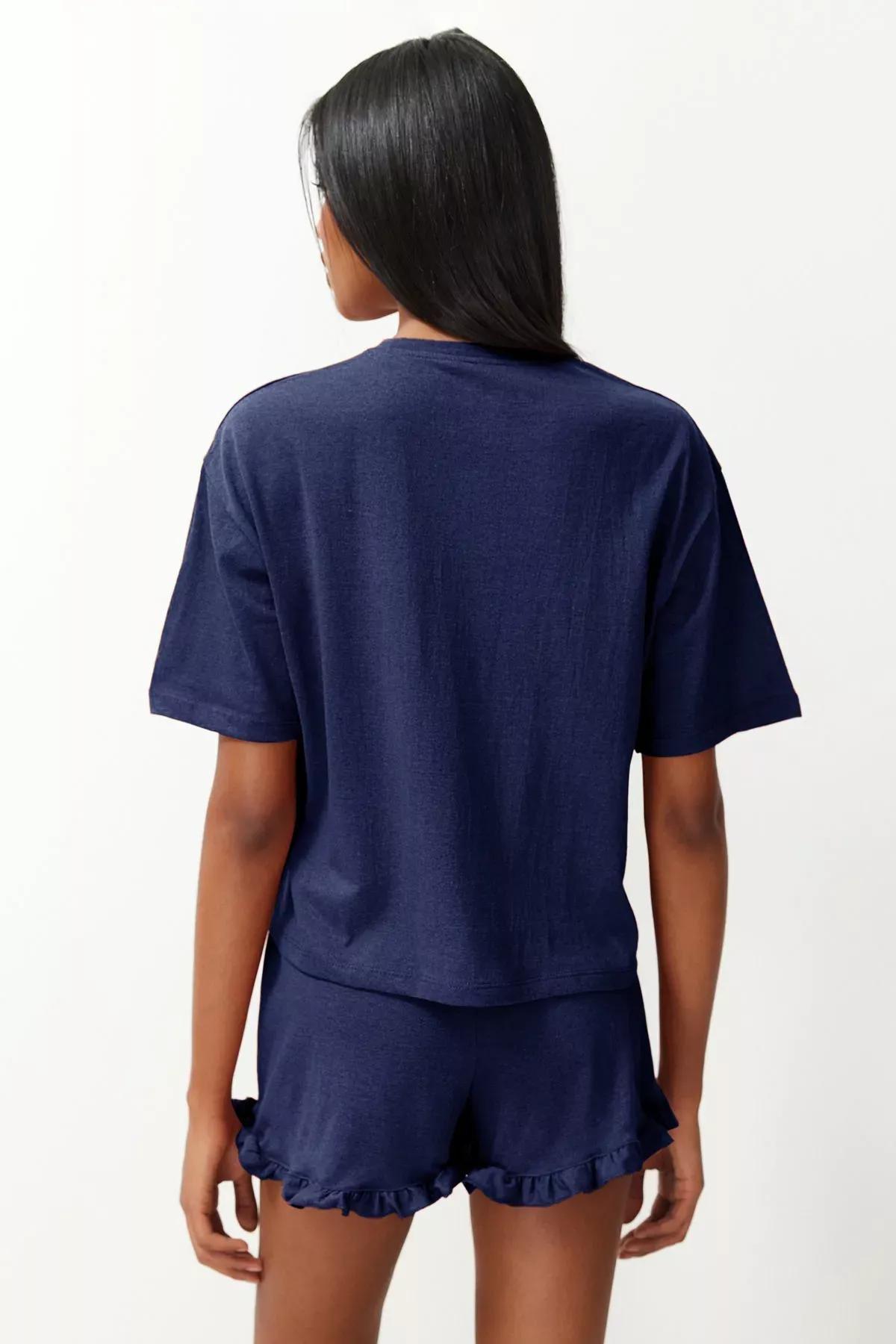 Navy Ruffle Printed Pajama Set, , large image number 5