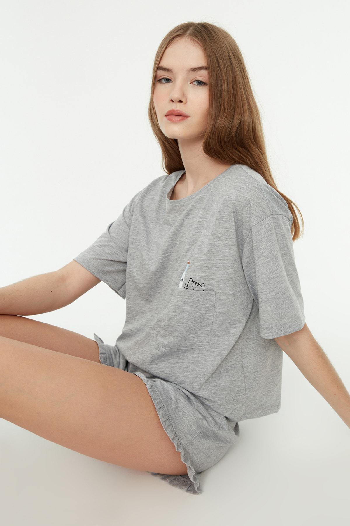 Trendyol - Gray Crew Neck Pajama Set