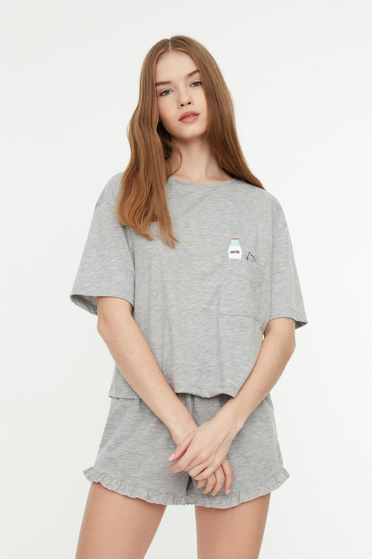 Trendyol - Gray Crew Neck Pajama Set