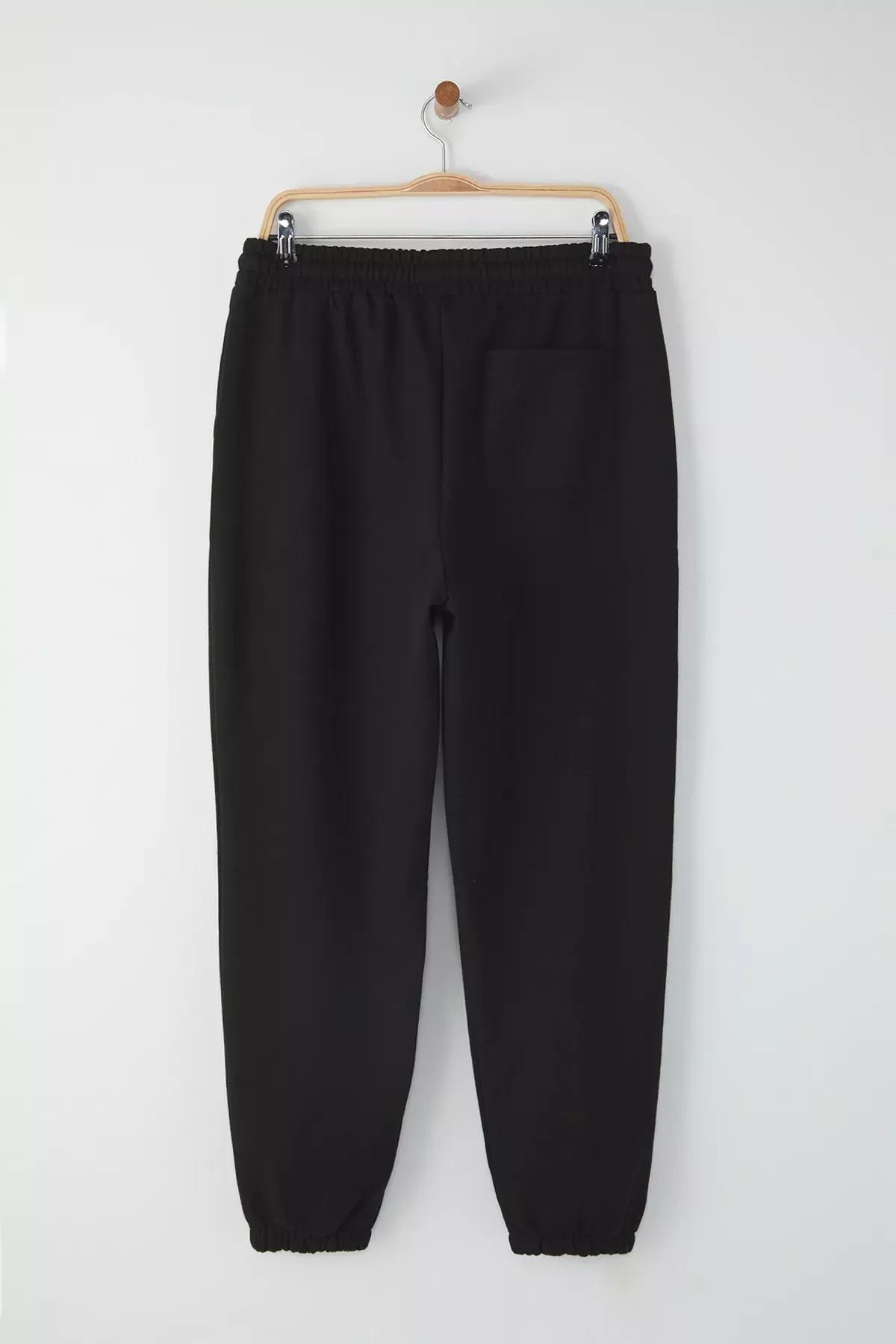 Black Oversize Smiley Print Jogger Sweatpants, , large image number 1