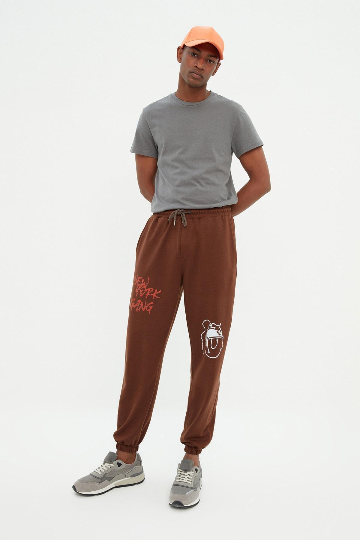 Brown Oversize Jogger Sweatpants, Brown, large image number 0