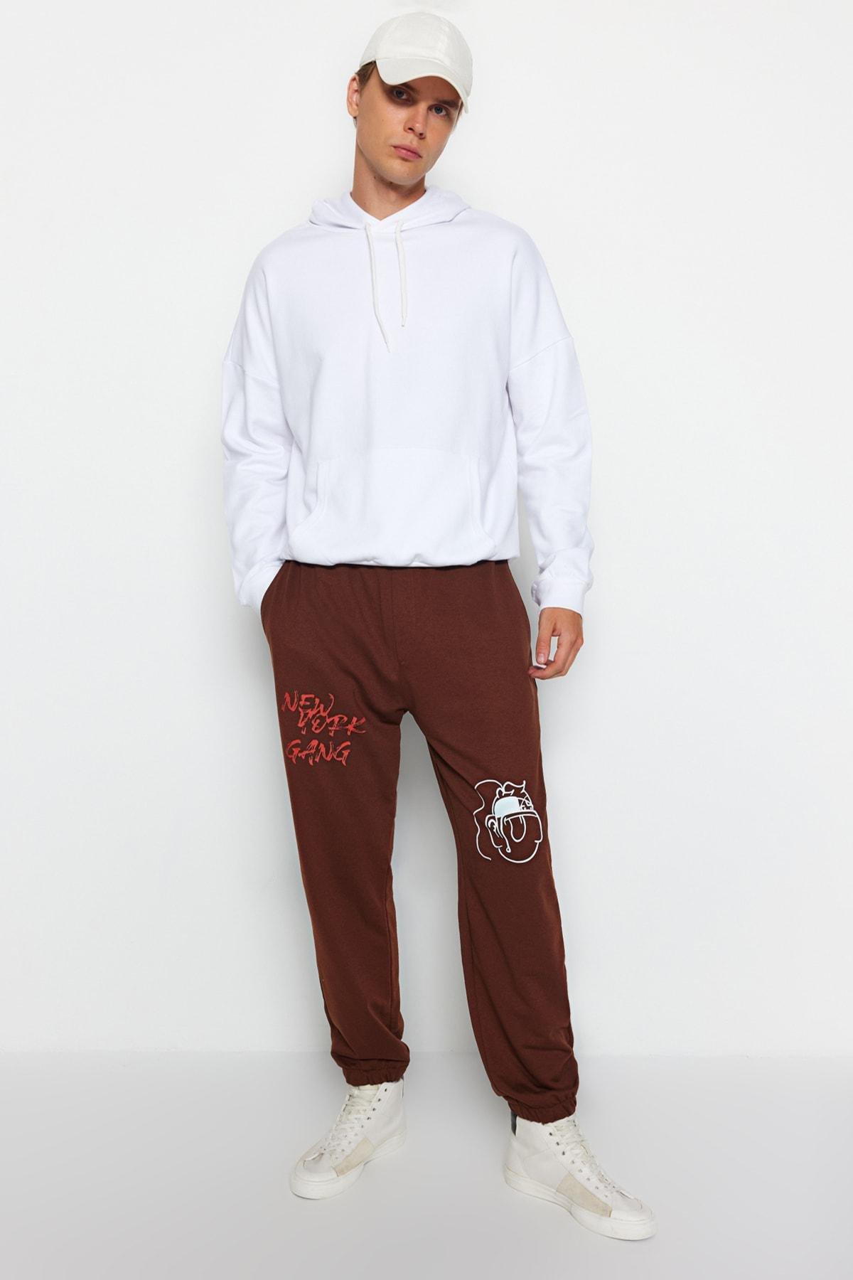 Brown Oversize Jogger Sweatpants, Brown, large image number 1